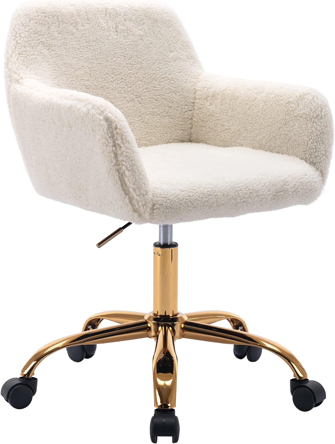 Plush White Swivel Desk Chair with Adjustable Height