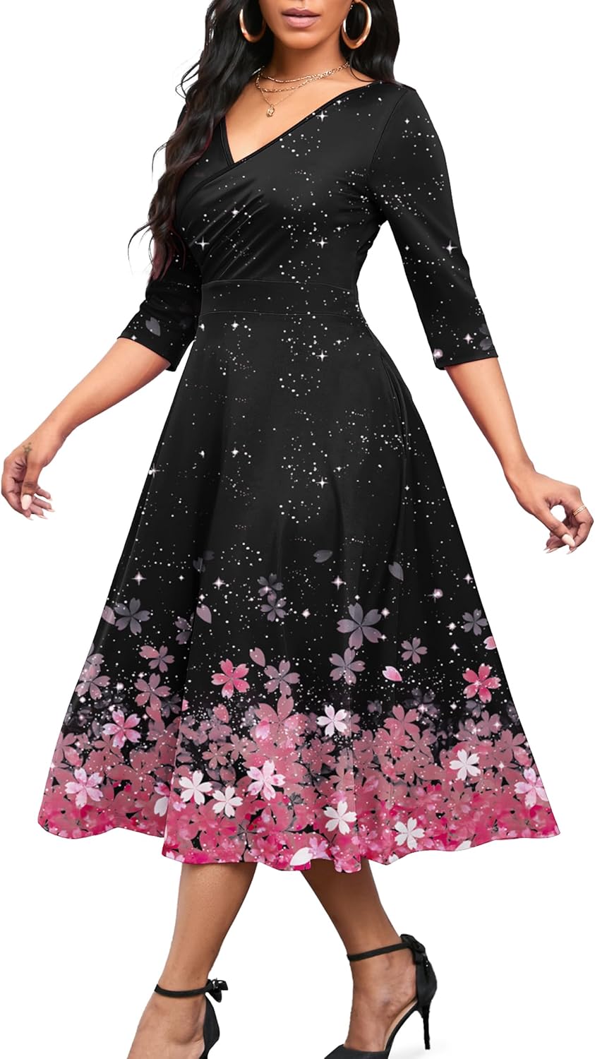 Nmoder Women's Casual Wrap Flared Midi Dress for Any Occasion