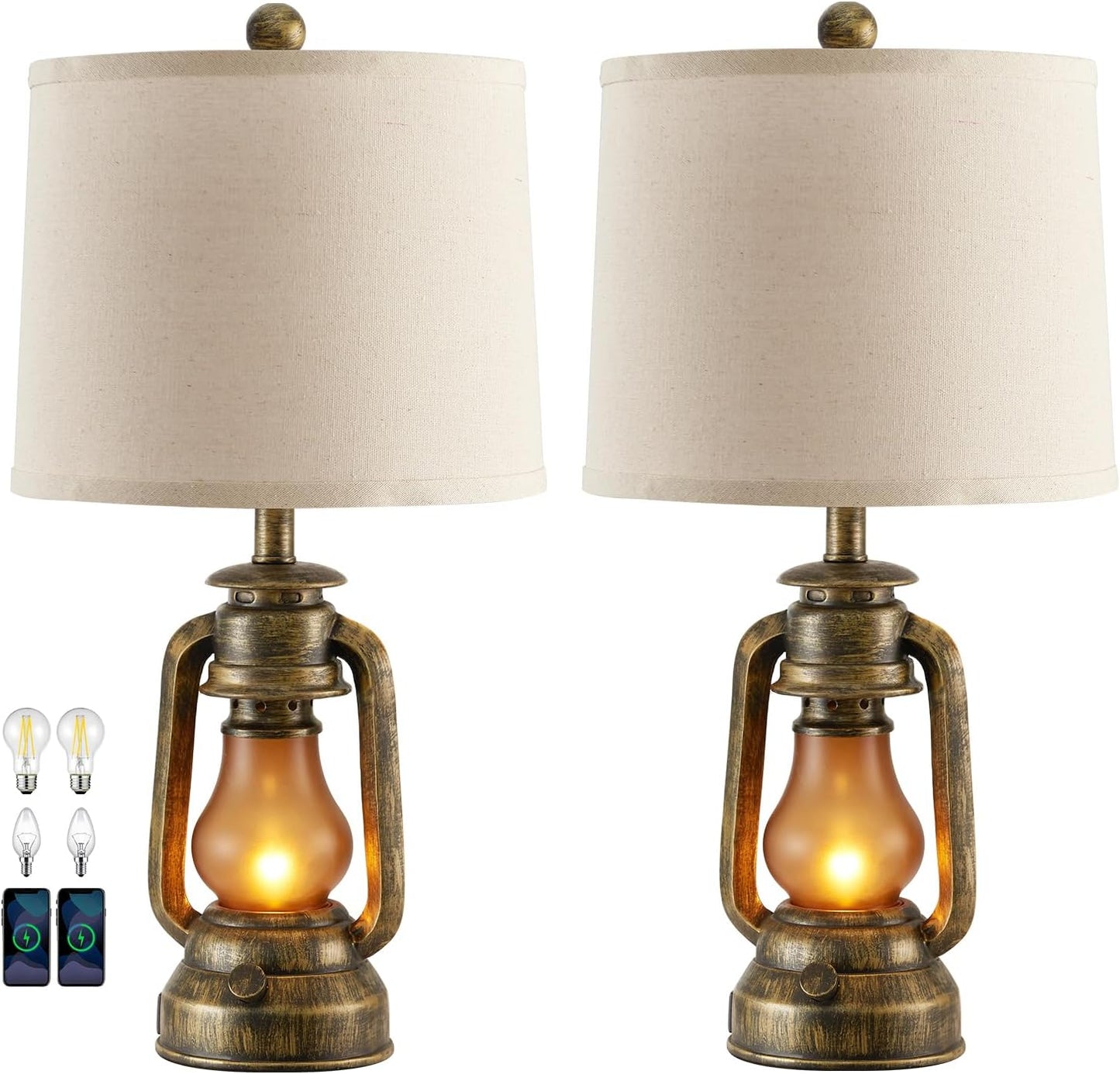 Farmhouse Lantern Table Lamps with USB Ports for Cozy Spaces