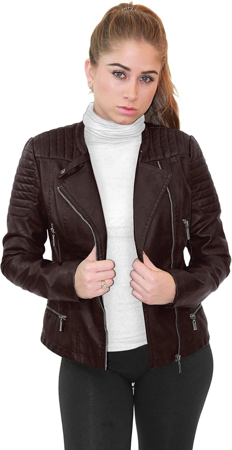 Olivia Miller Womens Faux Leather Zip Up Moto Biker Jacket Review