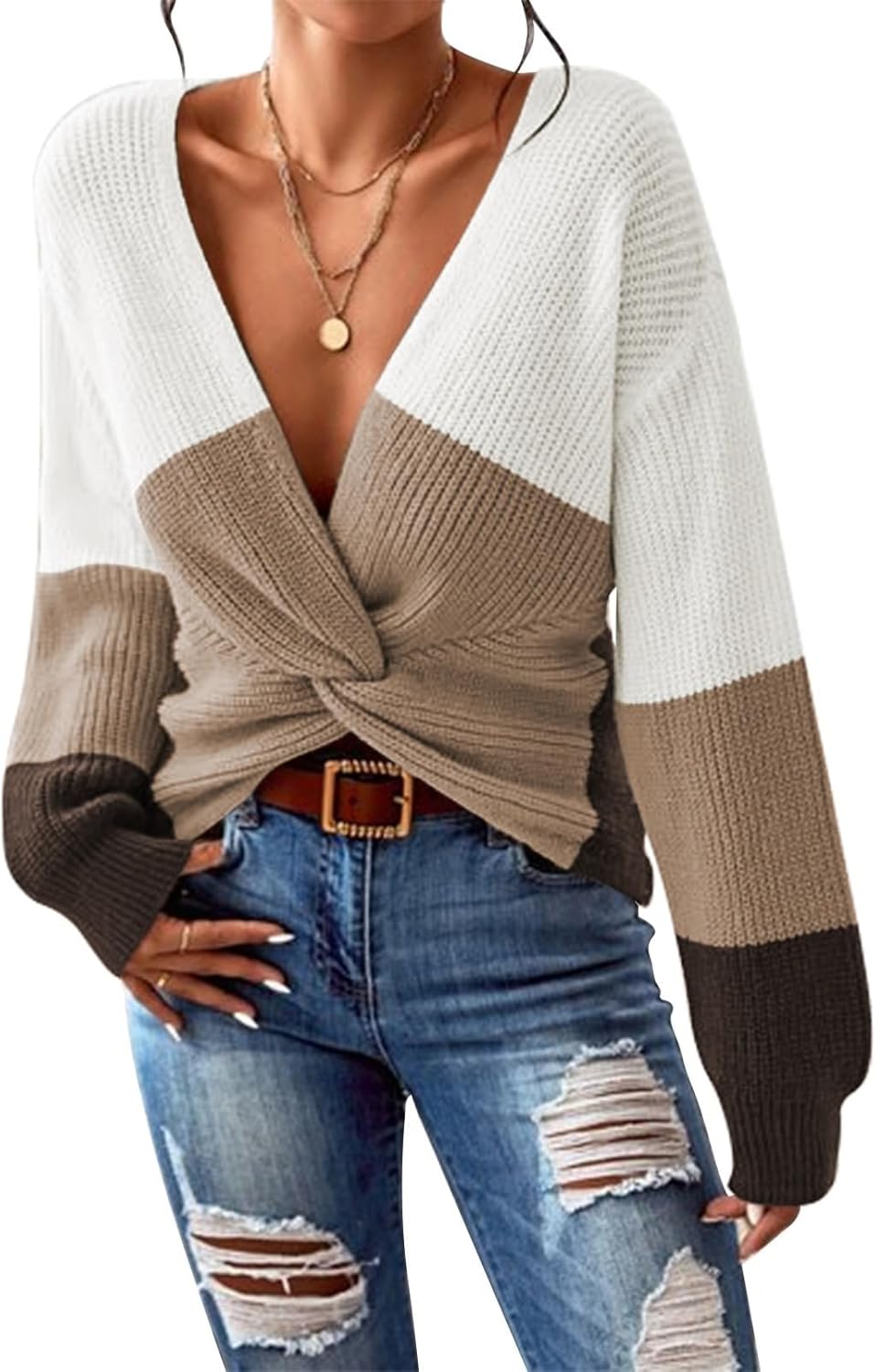 Pink Queen Women's Casual Pullover Sweater with Twist Knot Design