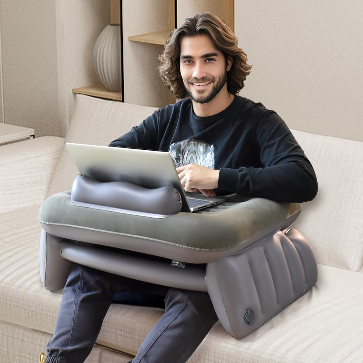 Nevife Inflatable Reading Pillow - Portable Lap Desk & Arm Rest