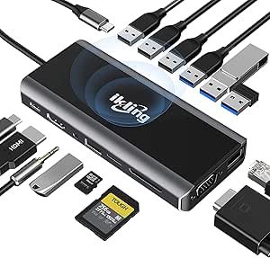 USB C Hub 15-in-1 Adapter for HDMI VGA Wireless Charging