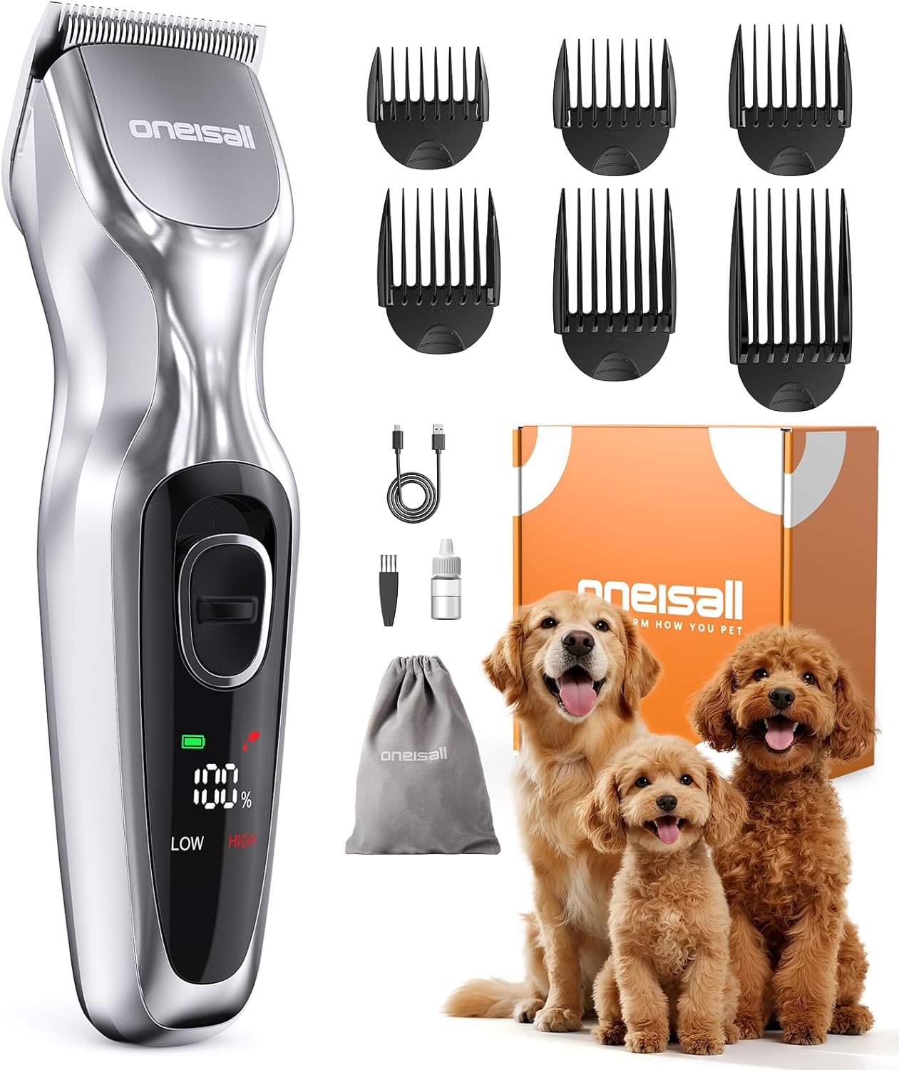 oneisall Dog Clippers for Grooming Thick Hair with Low Noise