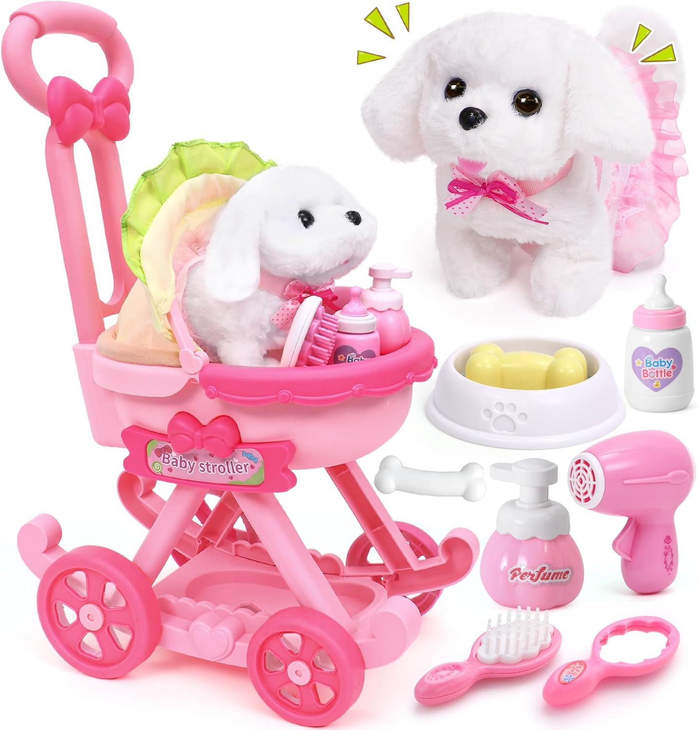 Interactive Plush Dog Toy Set for Kids with Stroller and Care Kit
