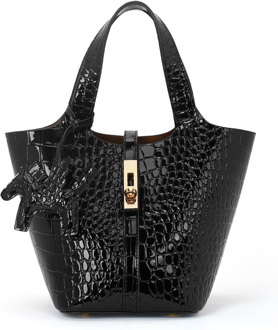 Vegan Leather Bucket Tote Bag for Women with Detachable Purse