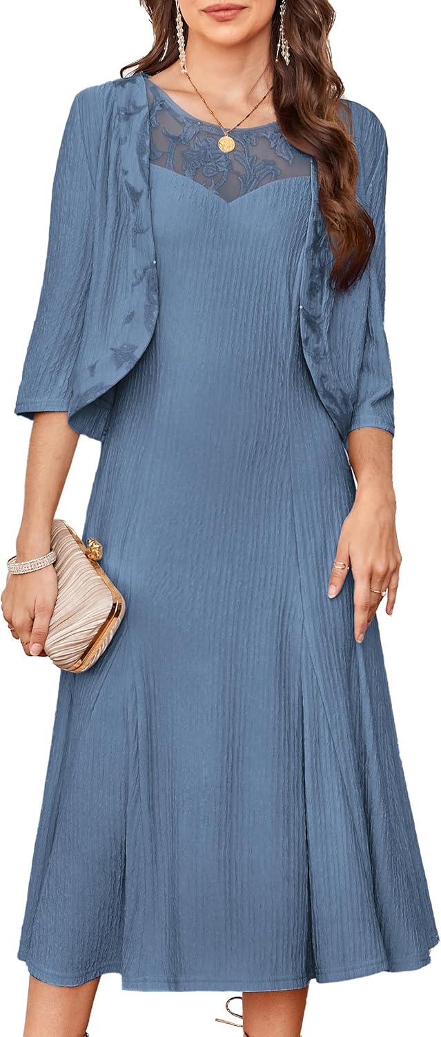 Elegant Lace Sequins Midi Dress with Jacket for Special Occasions