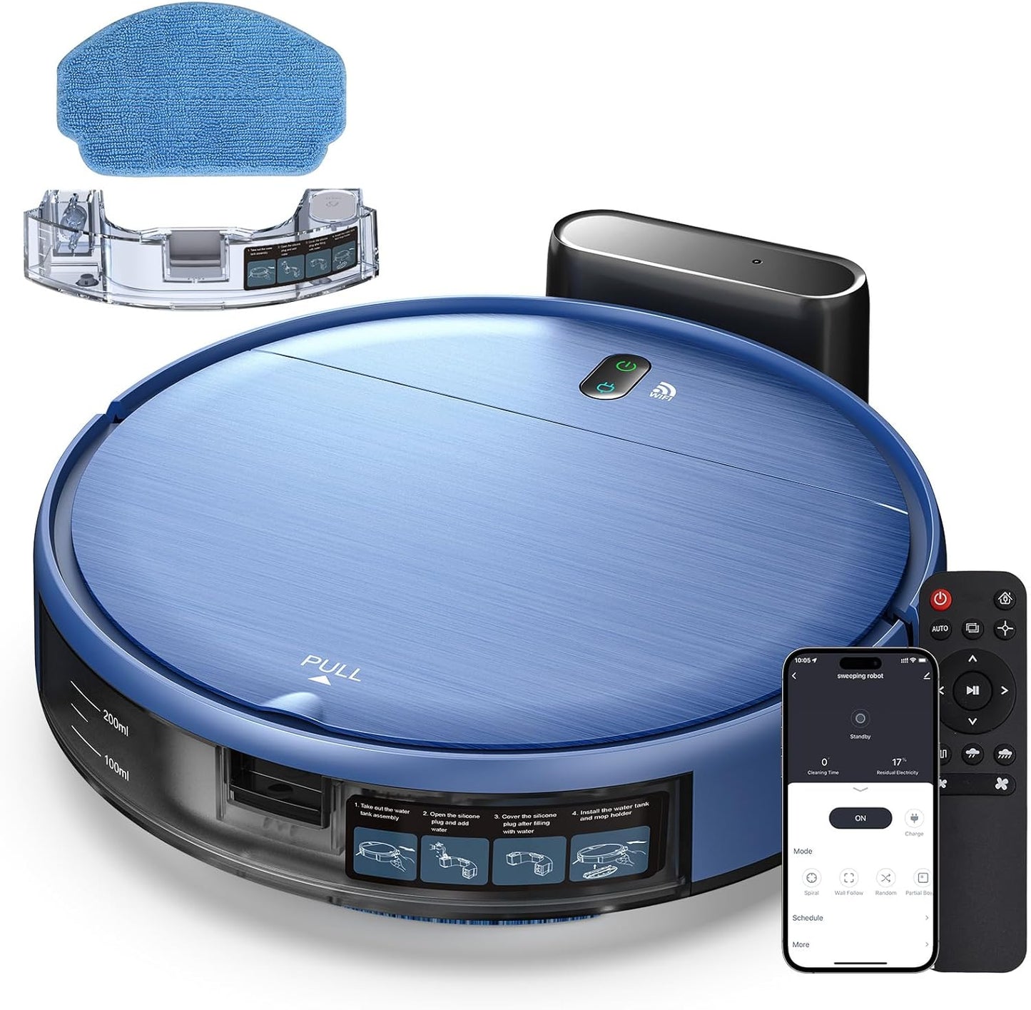 Robot Vacuum and Mop with Smart Control for Pet Hair Cleaning