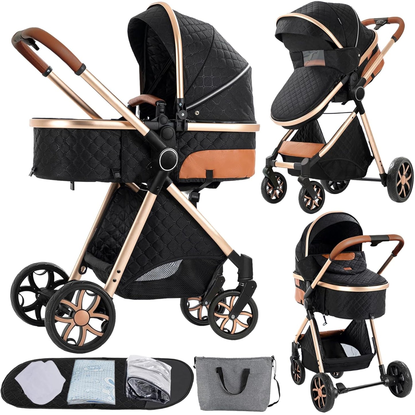 2 in 1 Convertible Baby Stroller with Bassinet Mode for Comfort