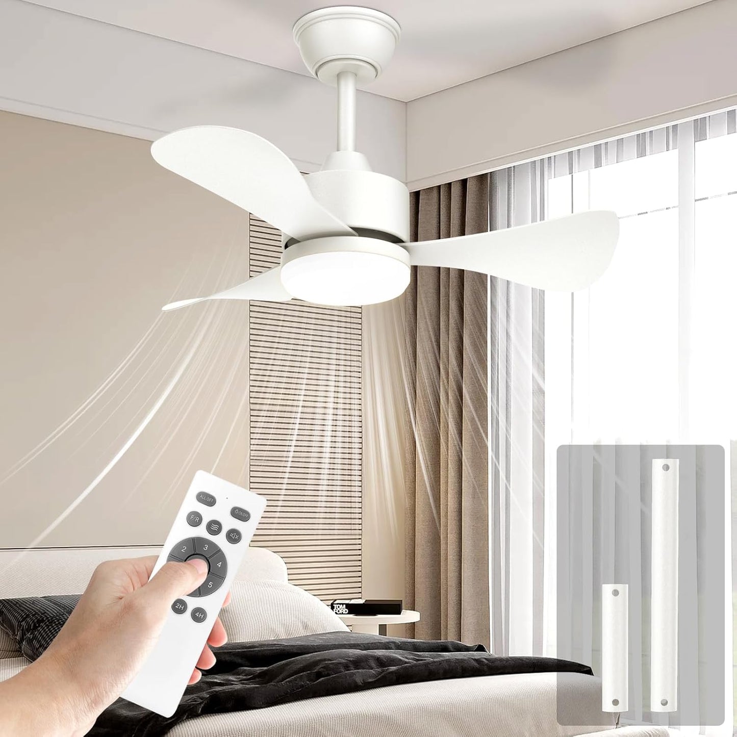 28 Inch Small Ceiling Fan with Light and Remote for Compact Spaces