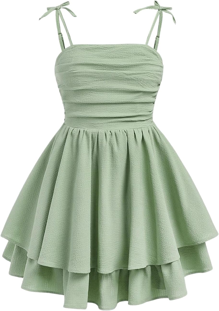 SHENHE Girl's Smocked Ruched A Line Swing Dress for Summer Fun