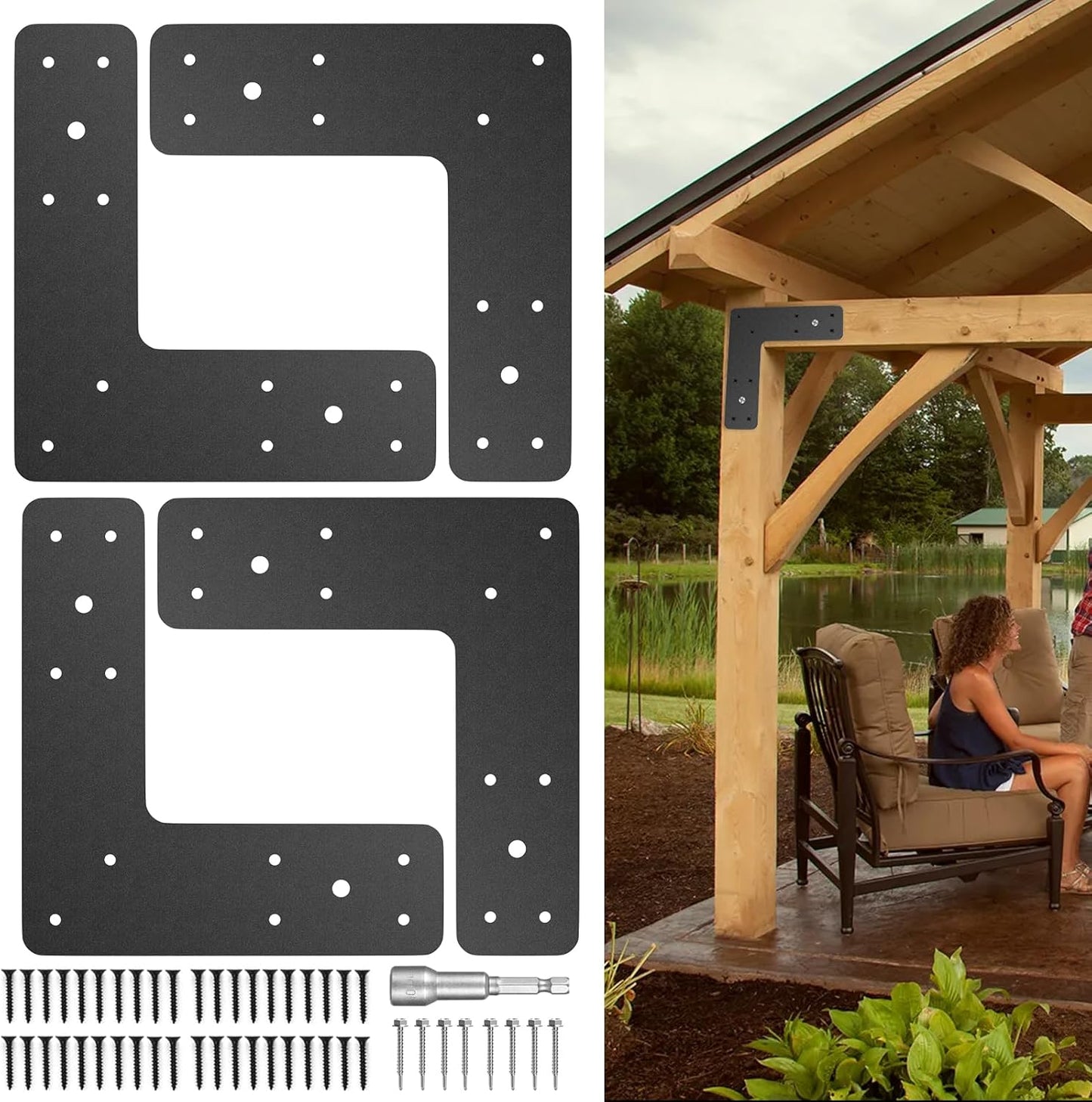 4 Pcs Heavy Duty L Post Timber Brackets for Home Repair