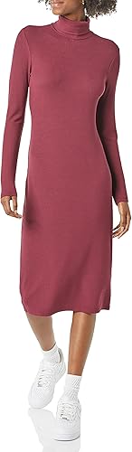 Women's Fine Rib Long-Sleeve Turtleneck Midi Dress Review