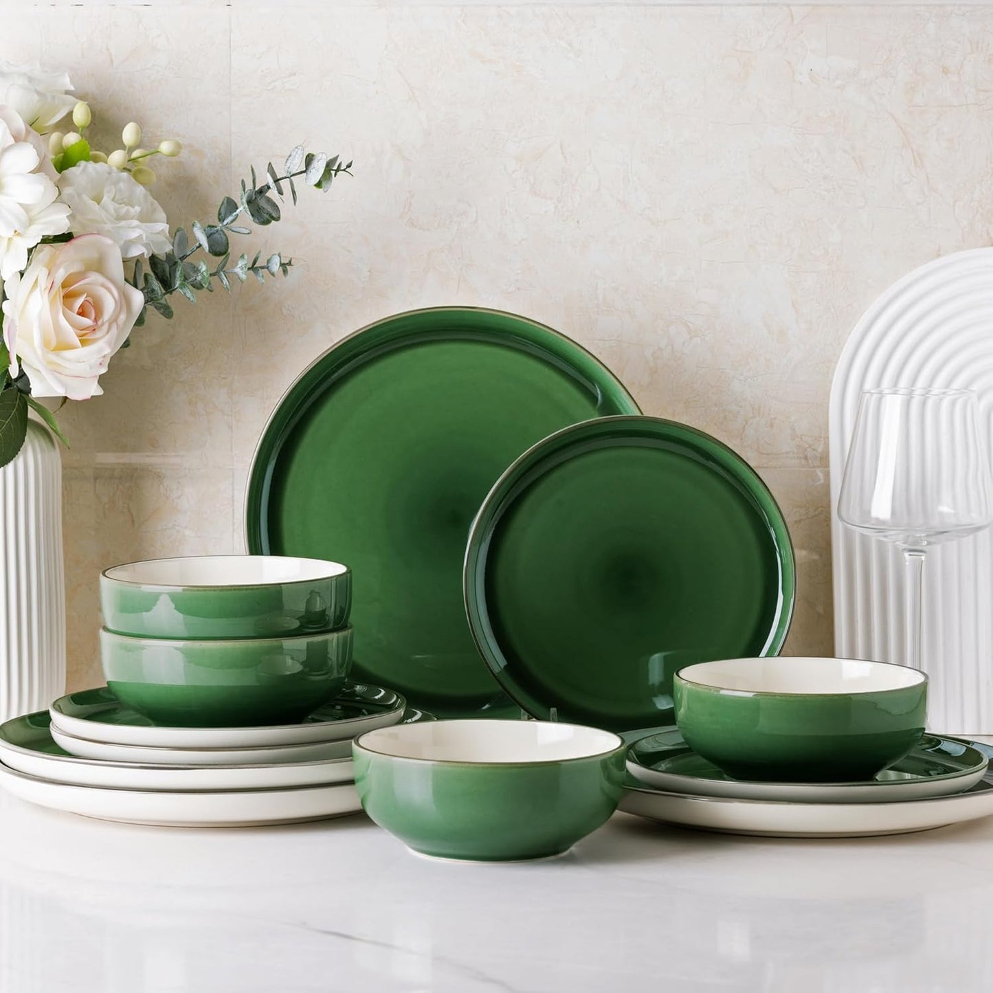Ceramic Dinnerware Sets - 12 Pieces Stoneware Set for 4
