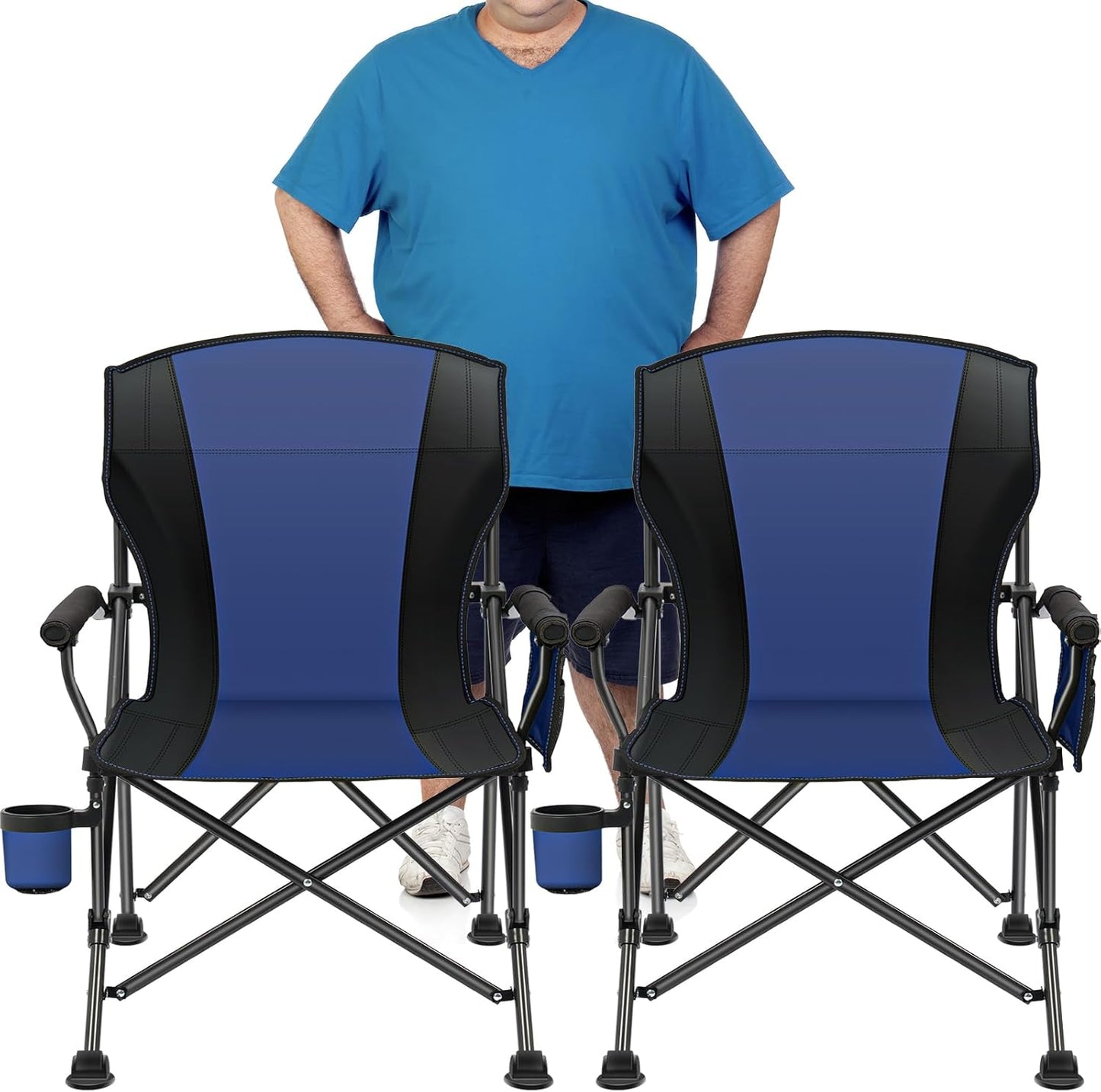 Heavy Duty 450lbs Folding Camping Chairs - 2 Pack