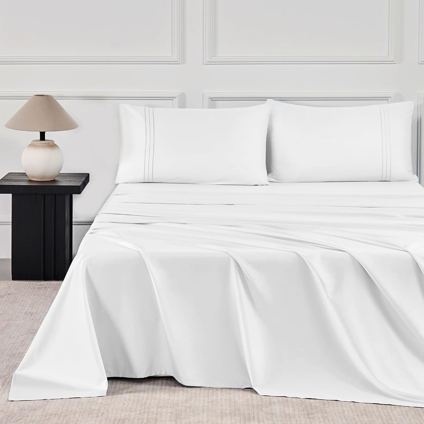 JELLYMONI Queen Sheet Sets White - Luxurious 400 Thread Count