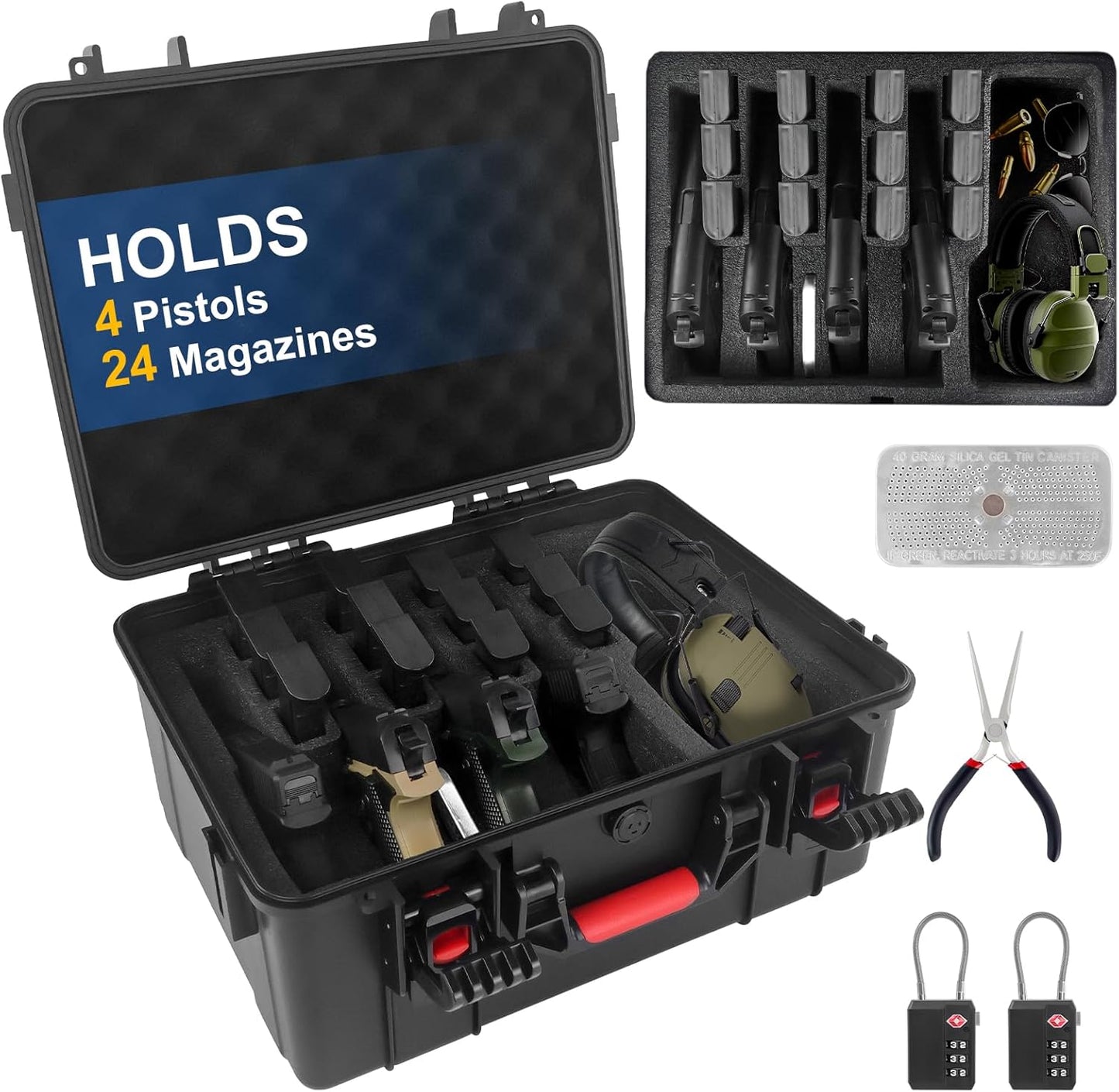 TSA Approved Gun Case for 1-4 Pistols, Waterproof & Lockable