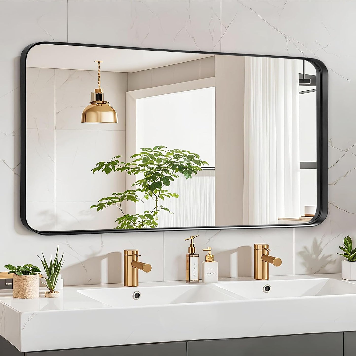 Fabuday Bathroom Wall Mirror 24x48 Inch - Black Metal Frame