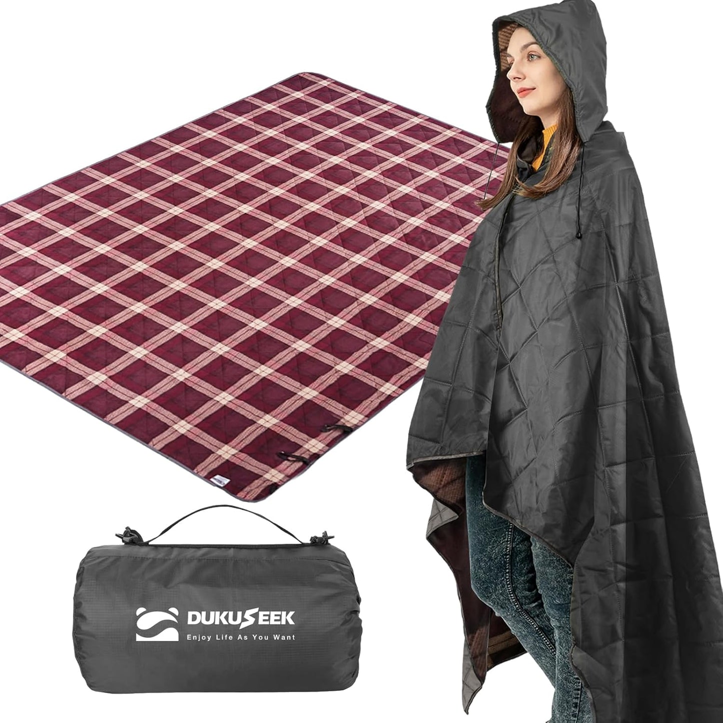DUKUSEEK Large Waterproof Camping Blanket - Warm & Wearable