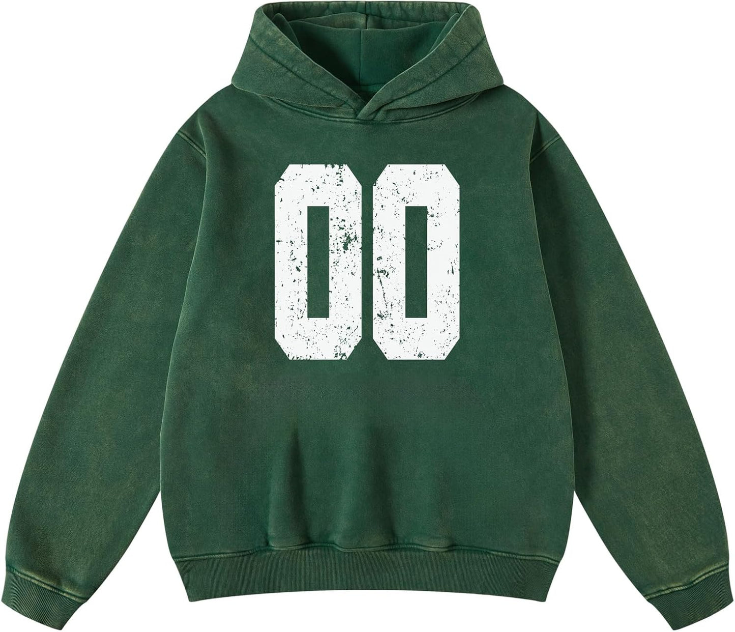 Number Print Acid Wash Hoodie: COUPLES Fleece