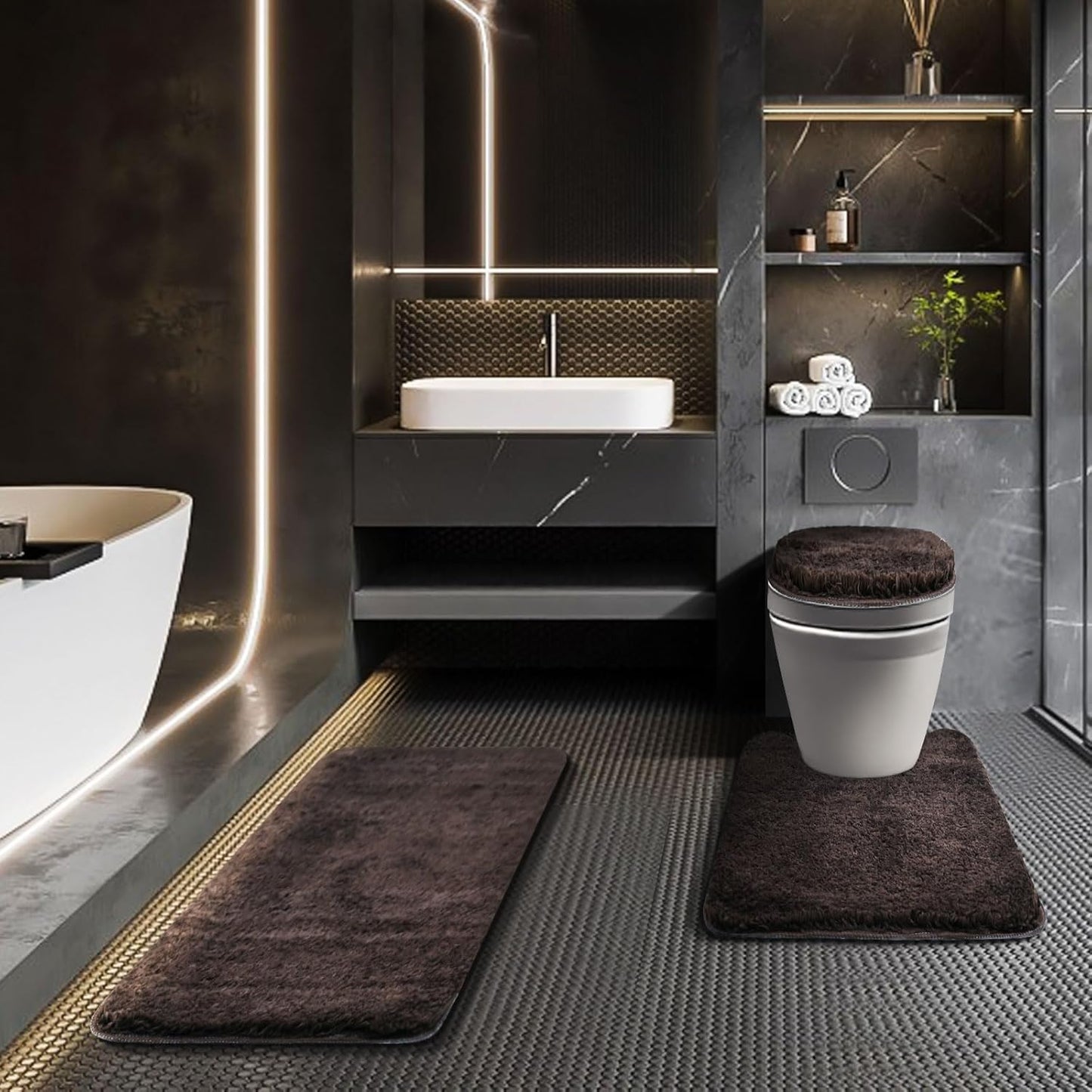 Bathroom Rugs Sets 3 Piece with Adjustable Toilet Seat Cover