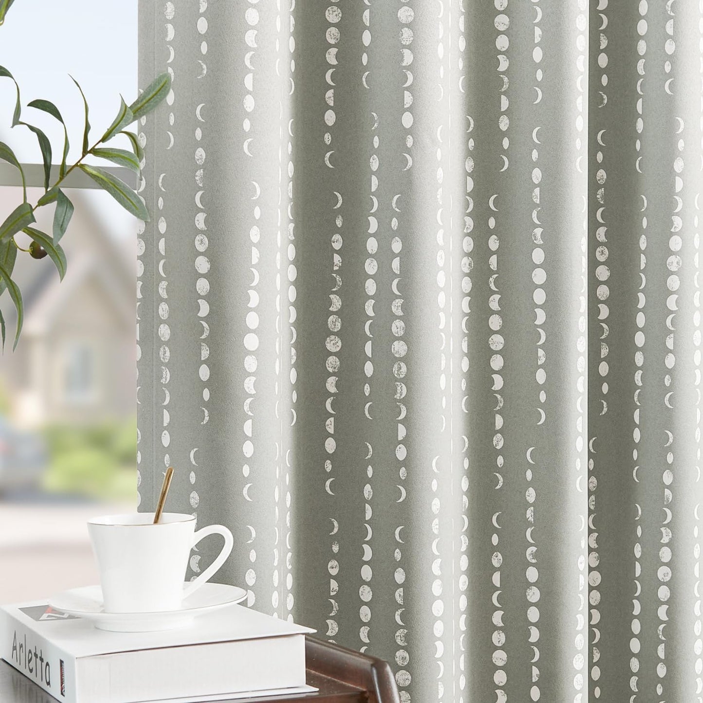 Blackout Bohemian Moon Phase Print Curtains for Bedroom