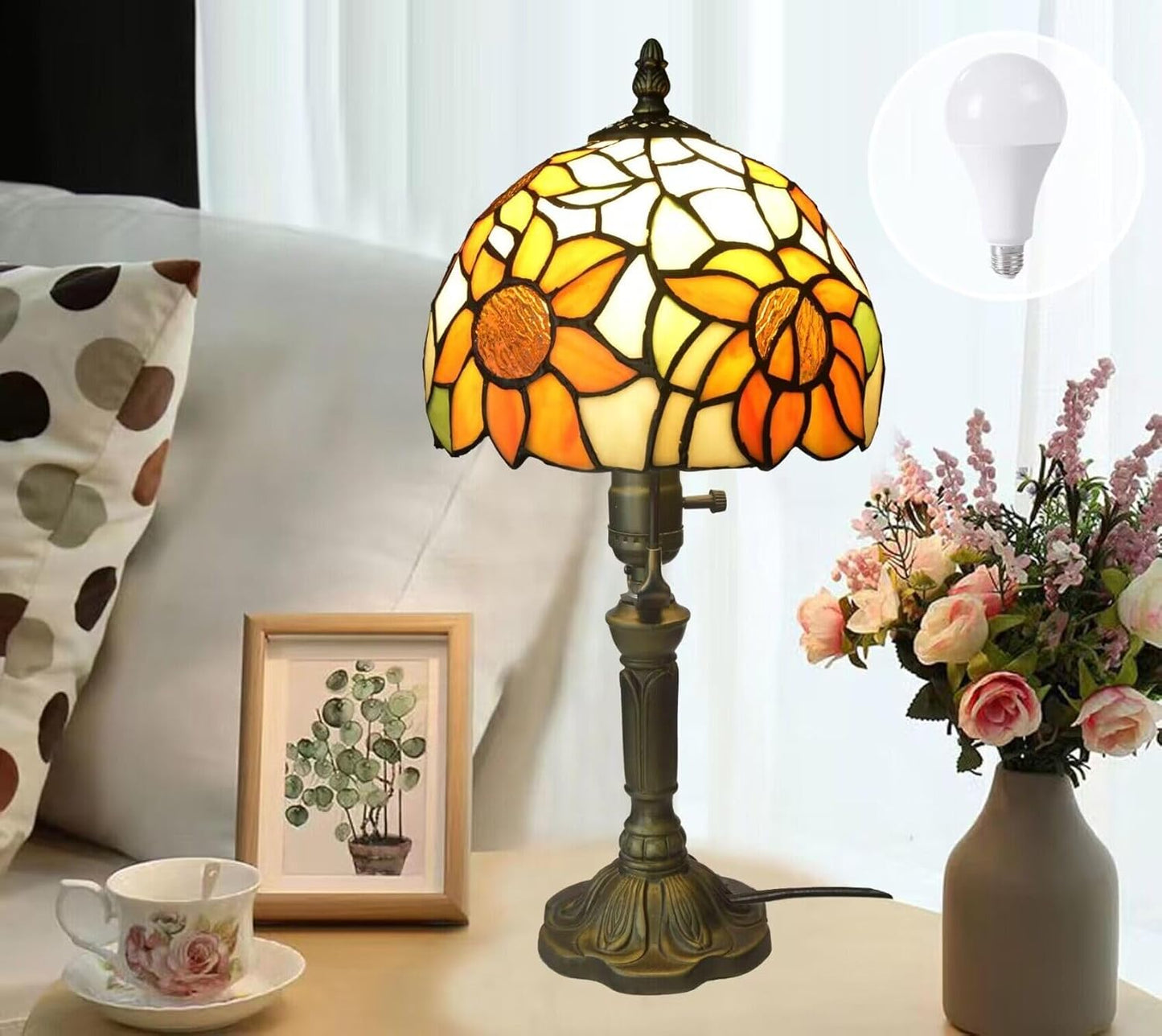 Tiffany Lamp Stained Glass 3 Way Table Lamp for Bedroom Decor