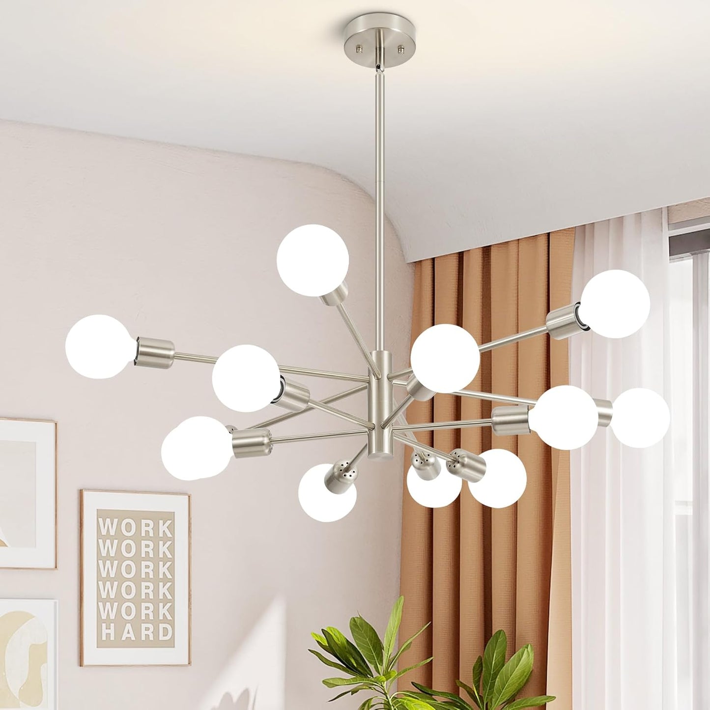 Sputnik Chandelier Modern Brushed Nickel 12-Light Fixture