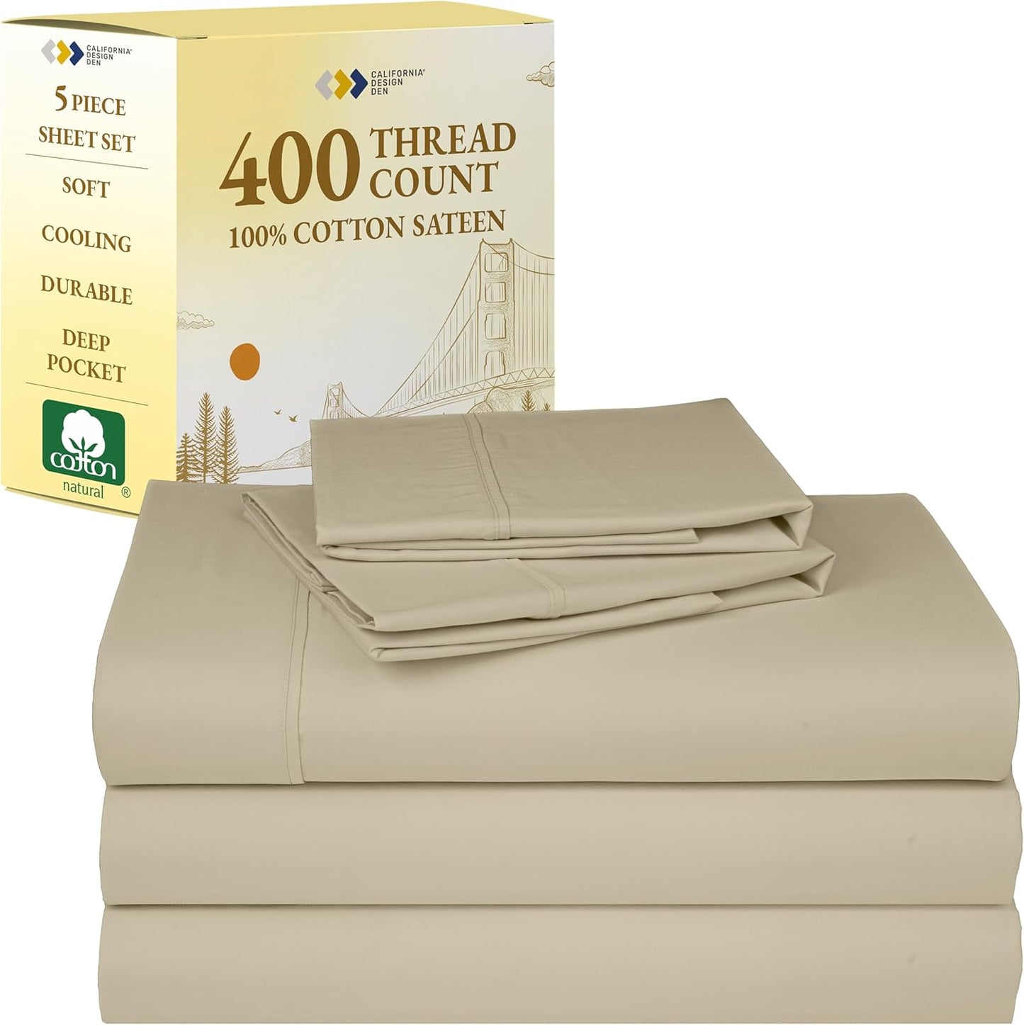 California Design Den Split King Sheets Set - Soft 400 Thread Count