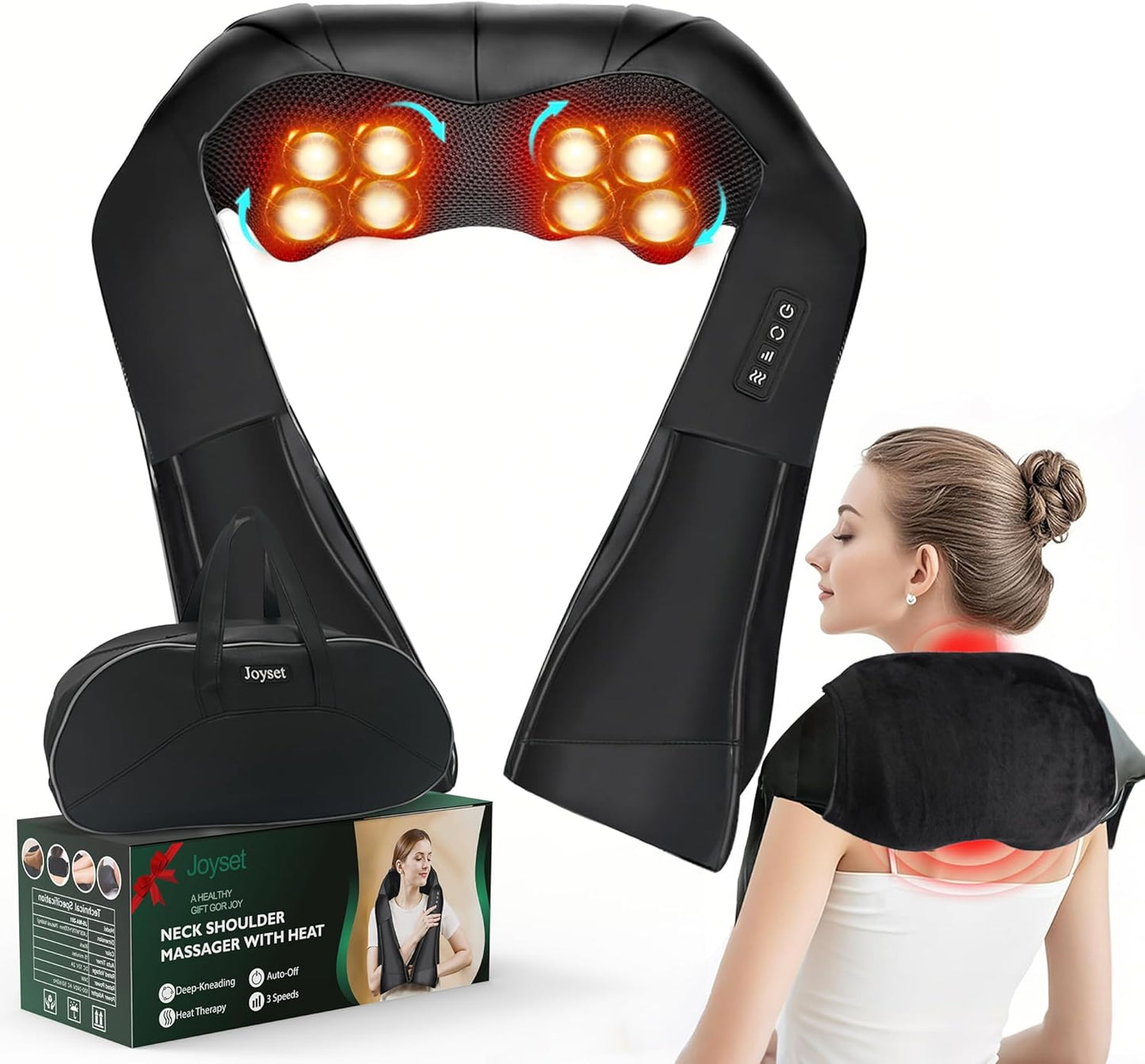 Joyset Shiatsu Neck and Back Massager with Heat for Relief
