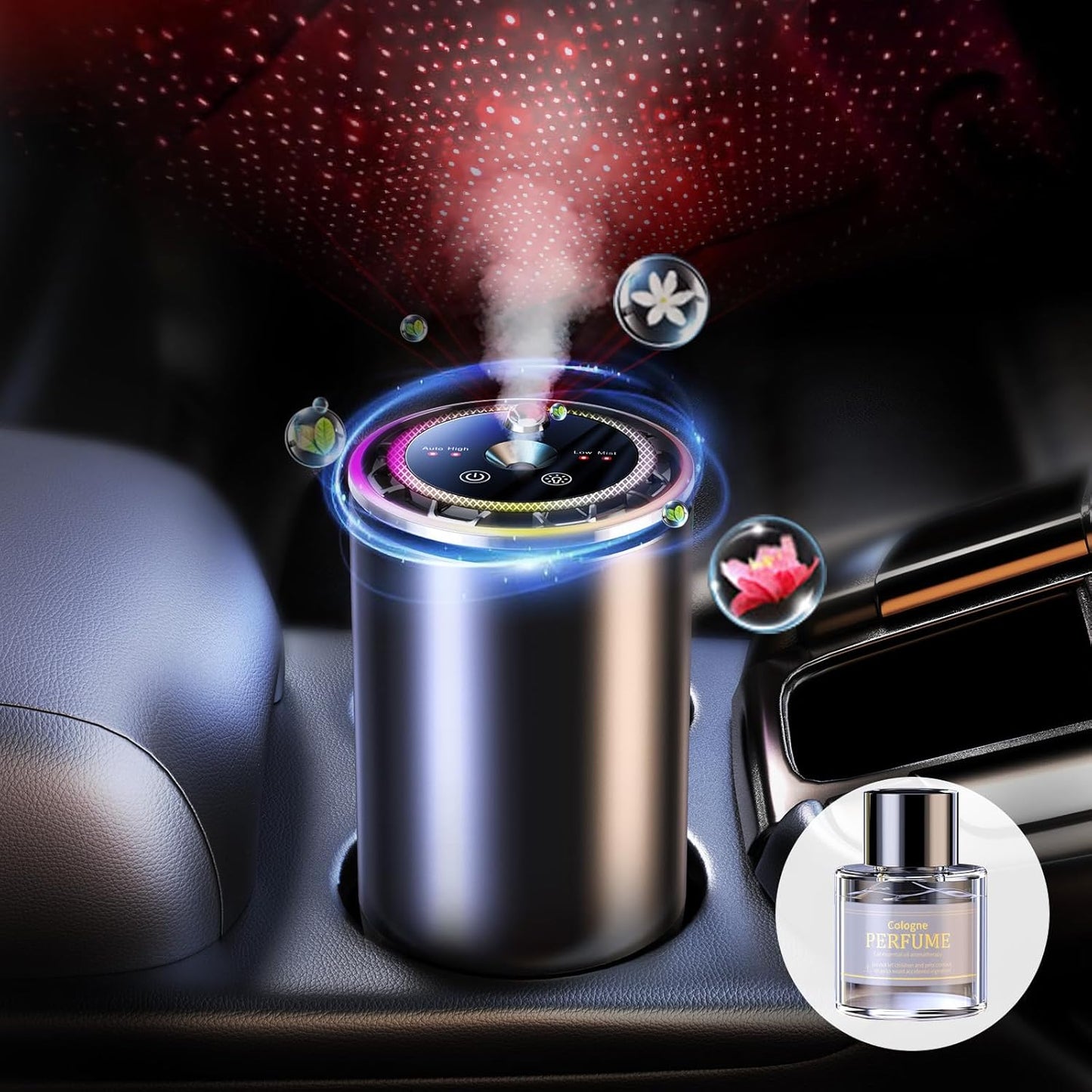 Starry Sky Car Diffuser - 7-Color Ambient Light, Auto On/Off, Adjustable Concentration, 50ml fragrance by AmazeFan