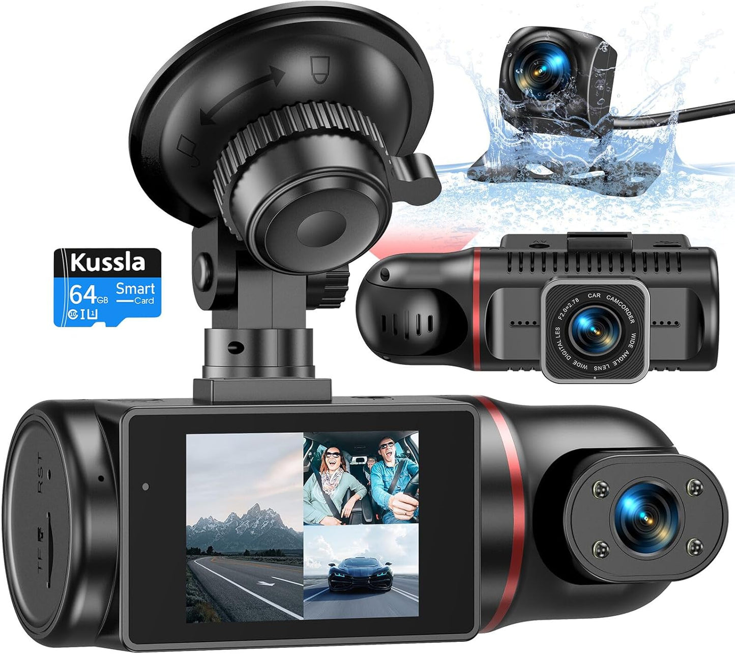 Kussla 3-Channel Dash Cam: Ultimate Protection!