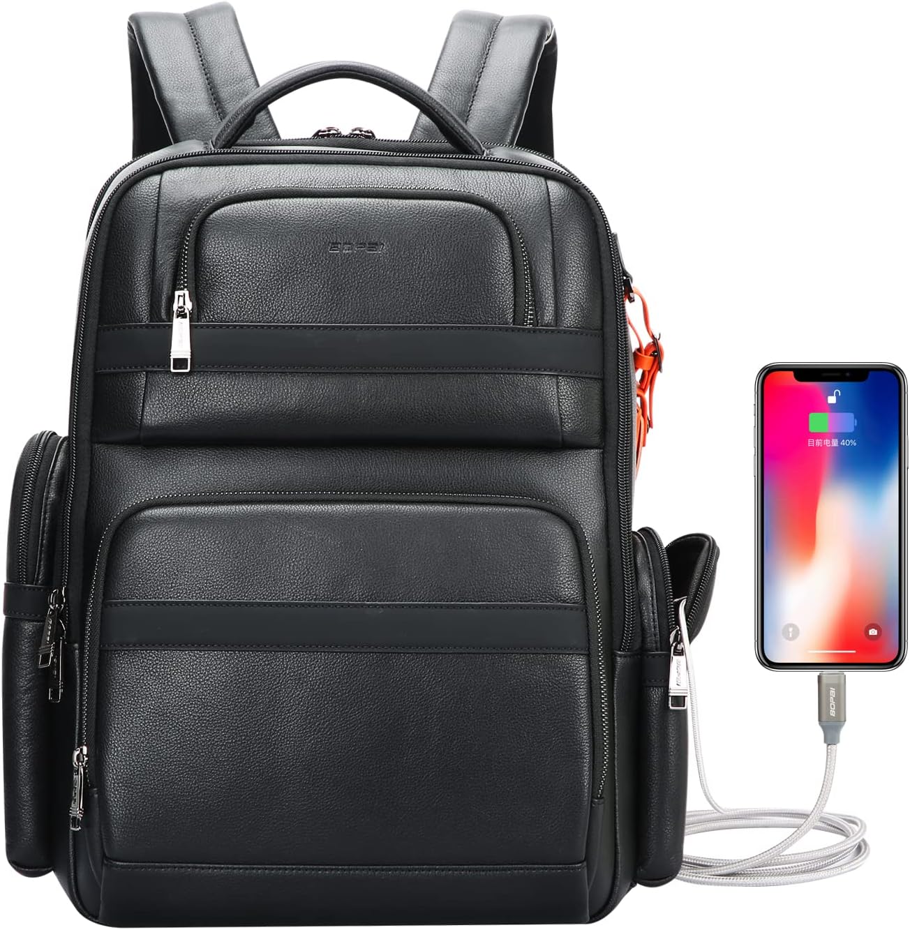 BOPai 40L Genuine Leather Laptop Backpack for Professionals