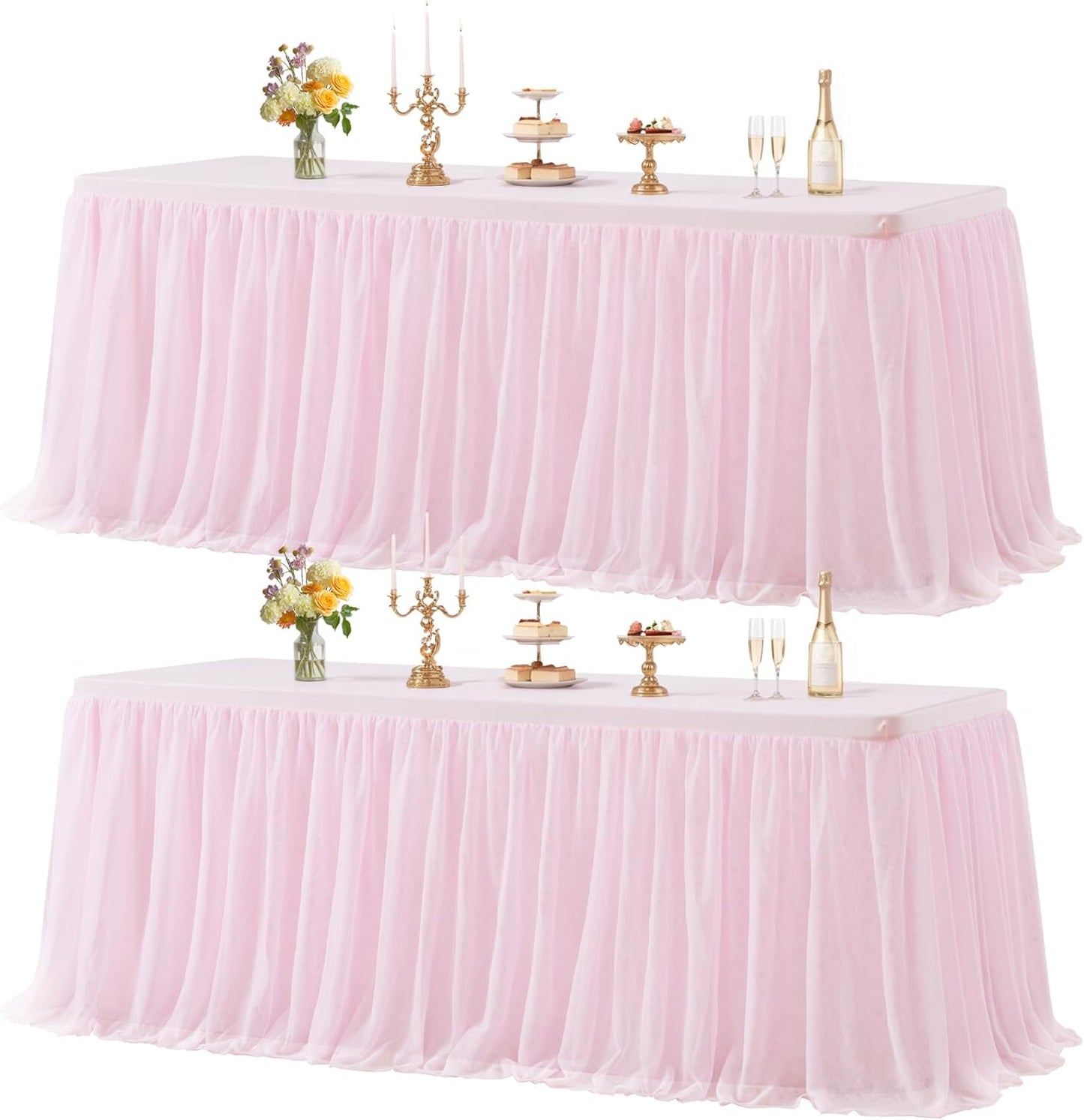 Elegant 2 Pack Pink Tulle Table Cloth for 6FT Rectangle Tables