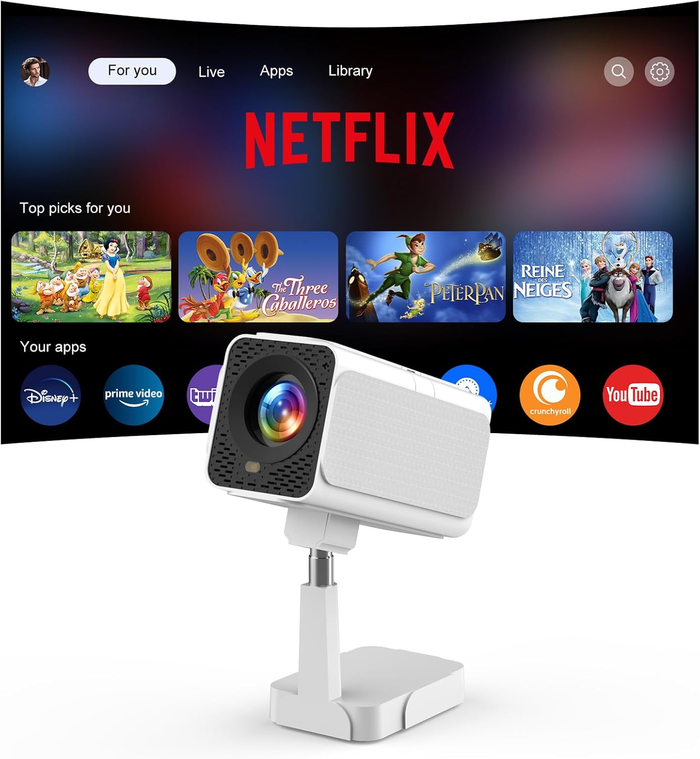 PANSEBA Smart WiFi Projector with Netflix, 4K Support & Stand