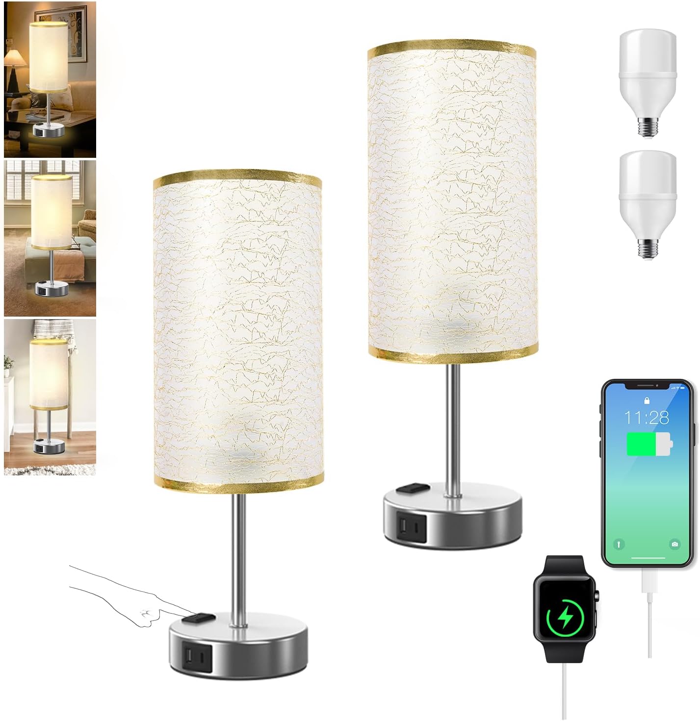 Touch Control Table Lamp with USB Ports for Bedroom Decor