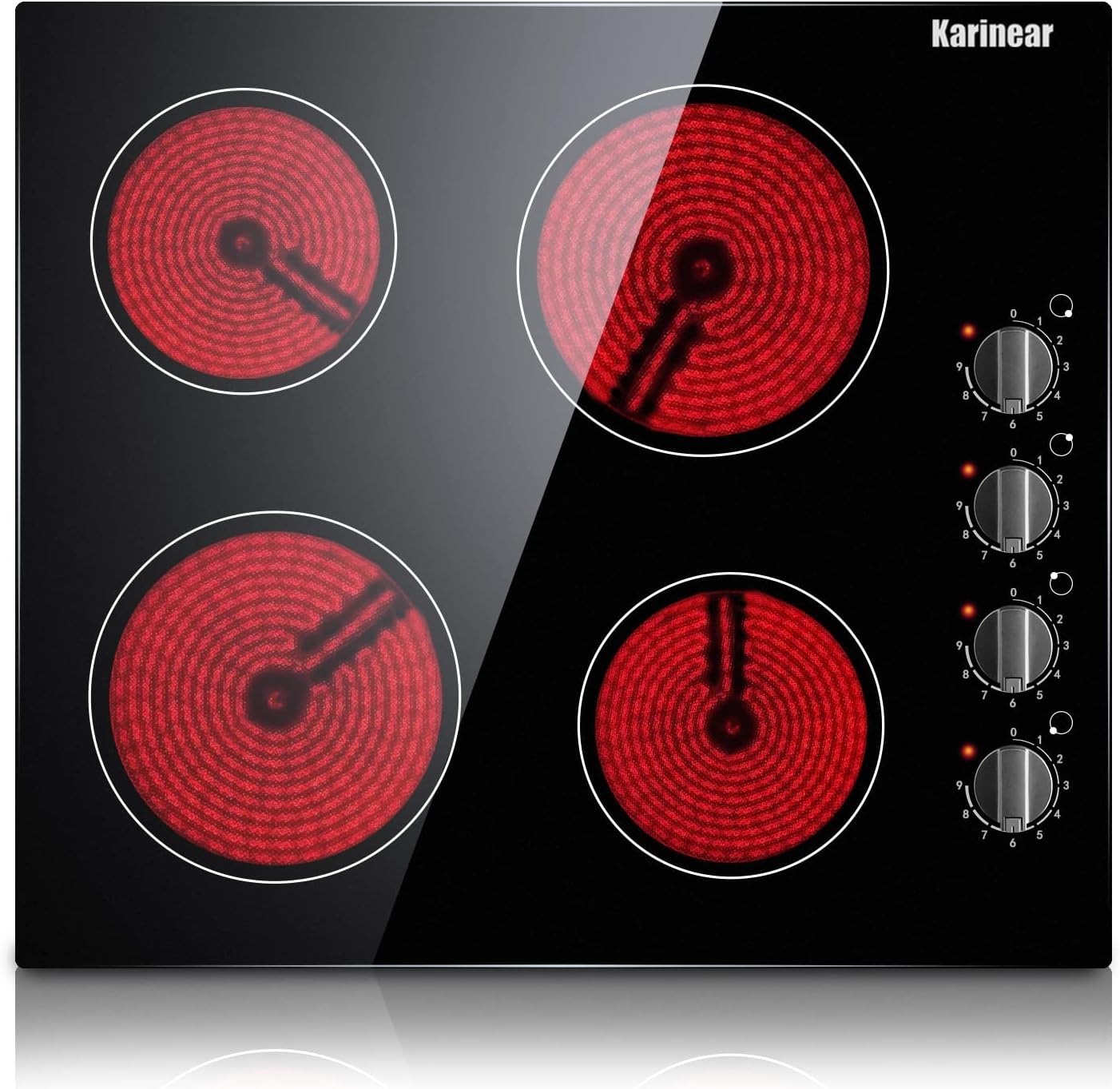 Karinear 24 Inch Electric Cooktop with 4 Burners and Knob Control