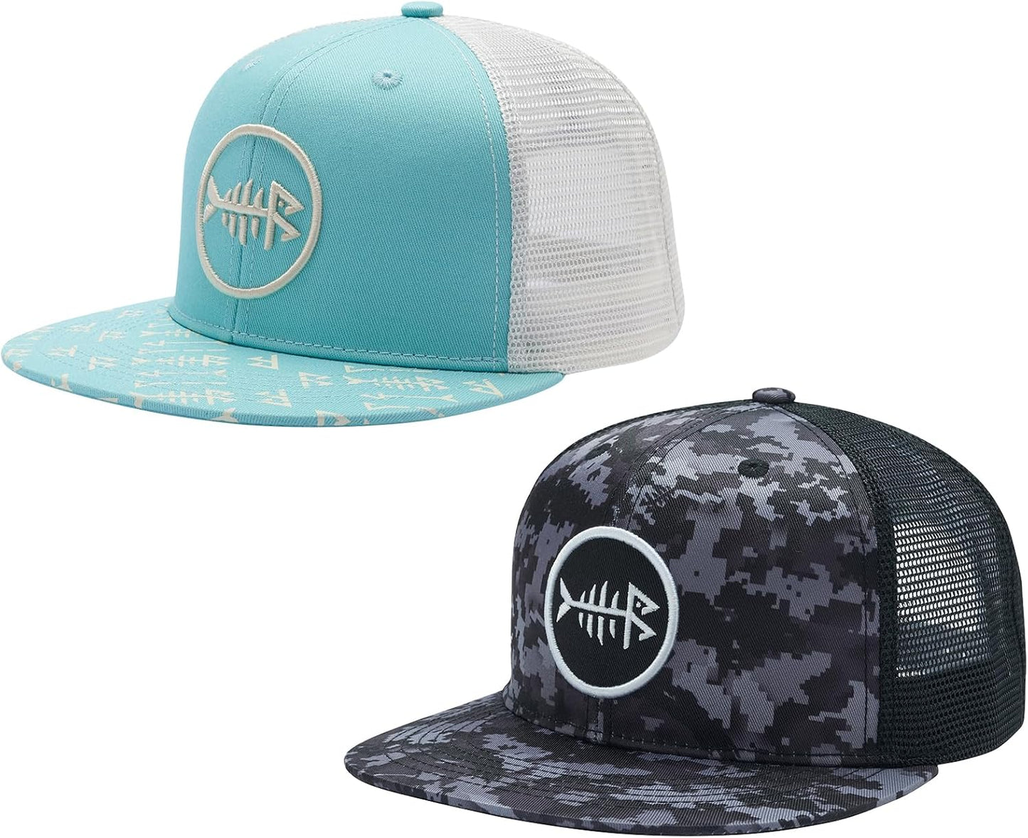 BASSDASH 2 Pack Flat Brim Trucker Cap for Fishing and Hunting