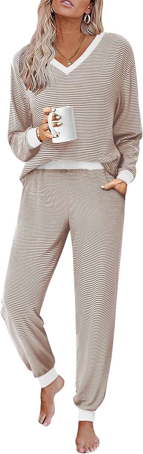 Soft Striped Pajama Sets for Women - Long Sleeve Lounge Wear