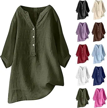 Plus Size Linen Tops for Women - Casual Loose Shirt Dress