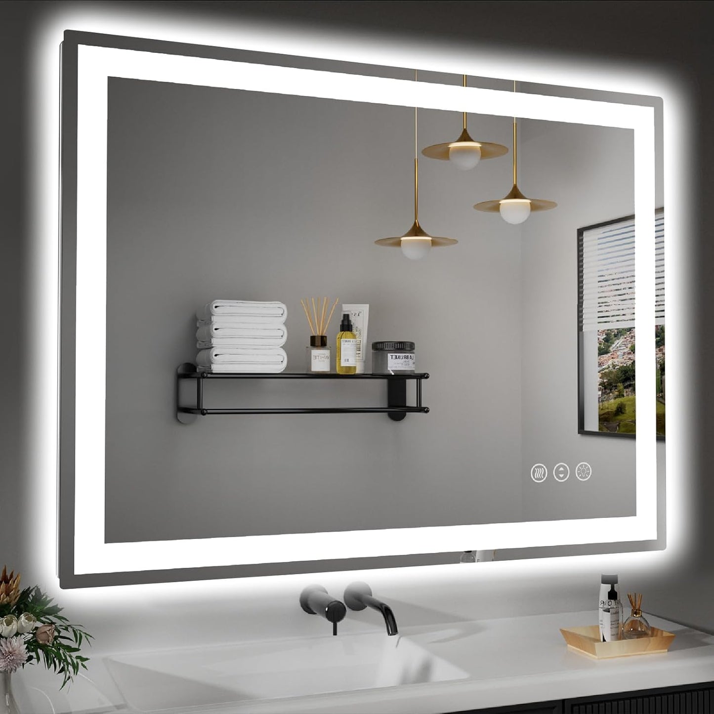40in x 32in LED Bathroom Mirror with Dimmable Lights and Anti-Fog