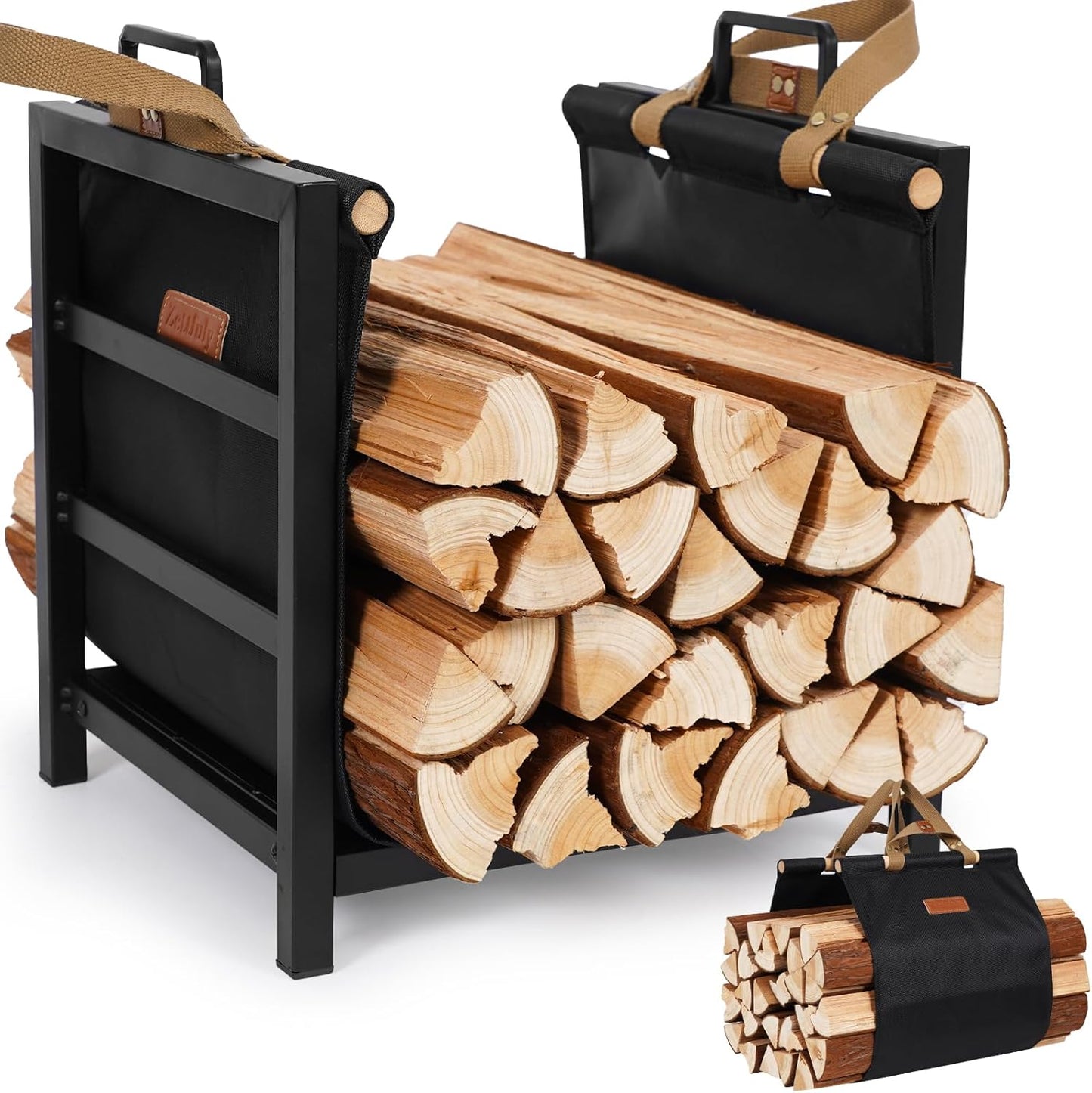 Firewood Rack Indoor Outdoor with Carrier for Easy Transport