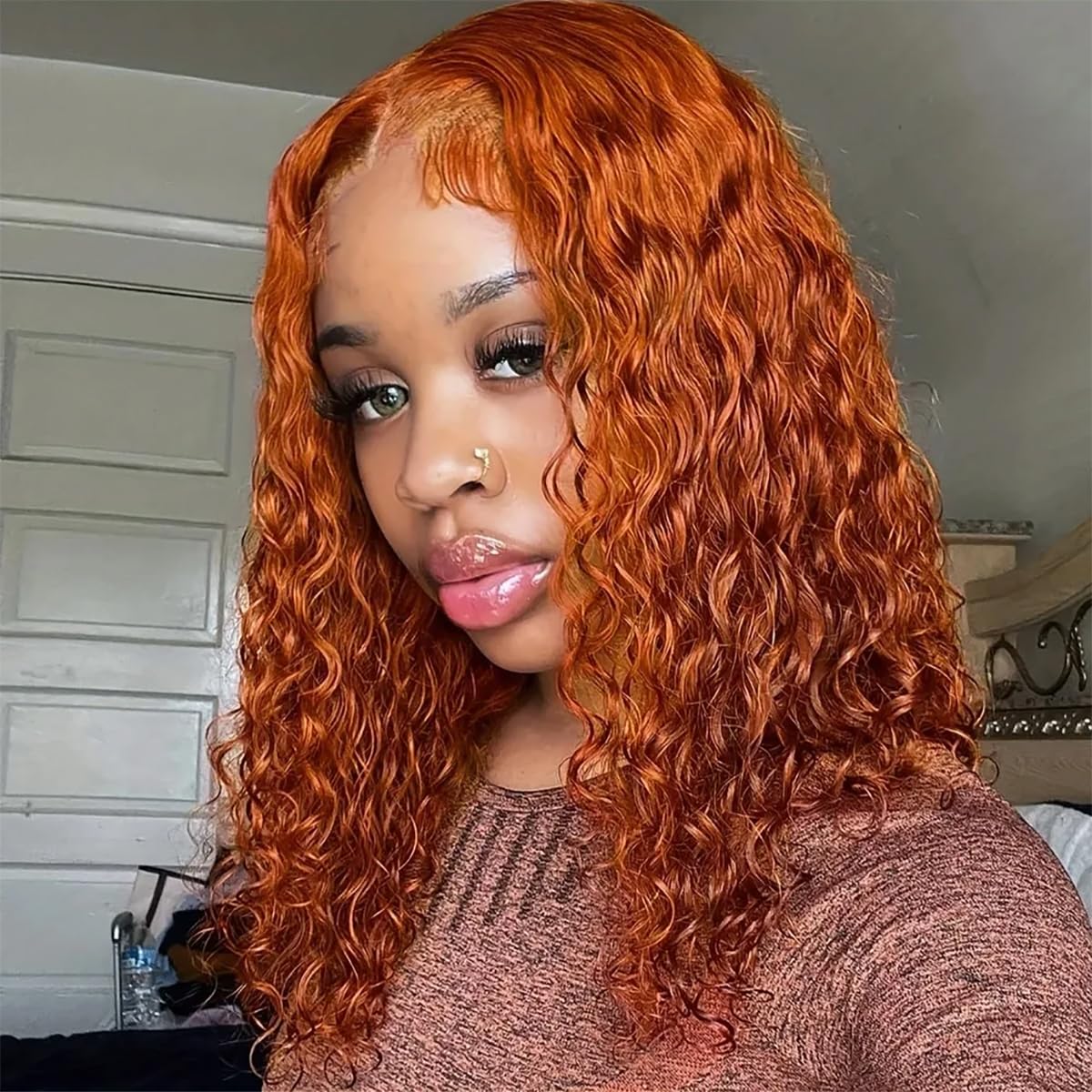 Ginger Orange Glueless Wigs Human Hair for Beginners 14 Inch