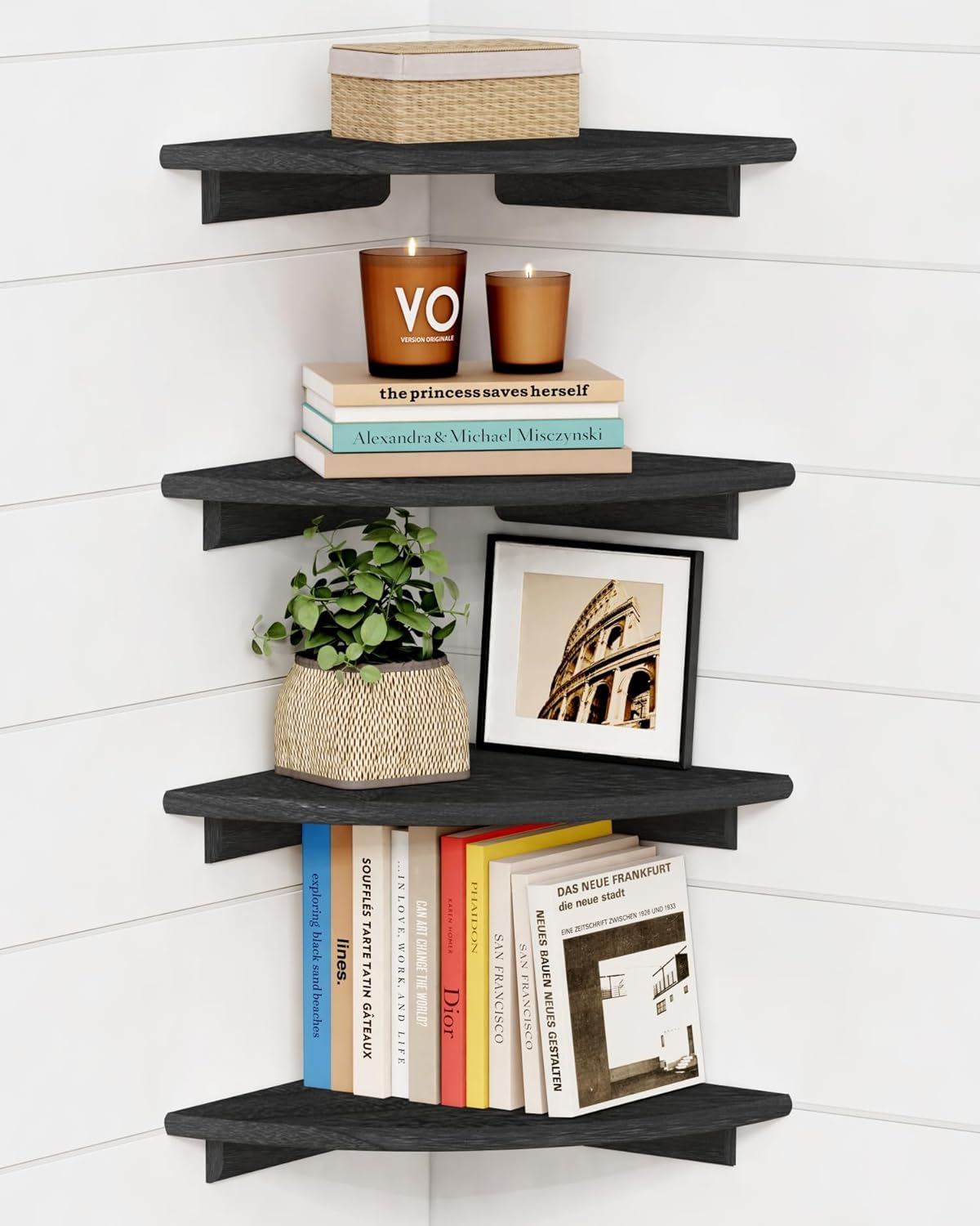 Forbena Black Floating Corner Bookshelf Set of 4 for Any Room