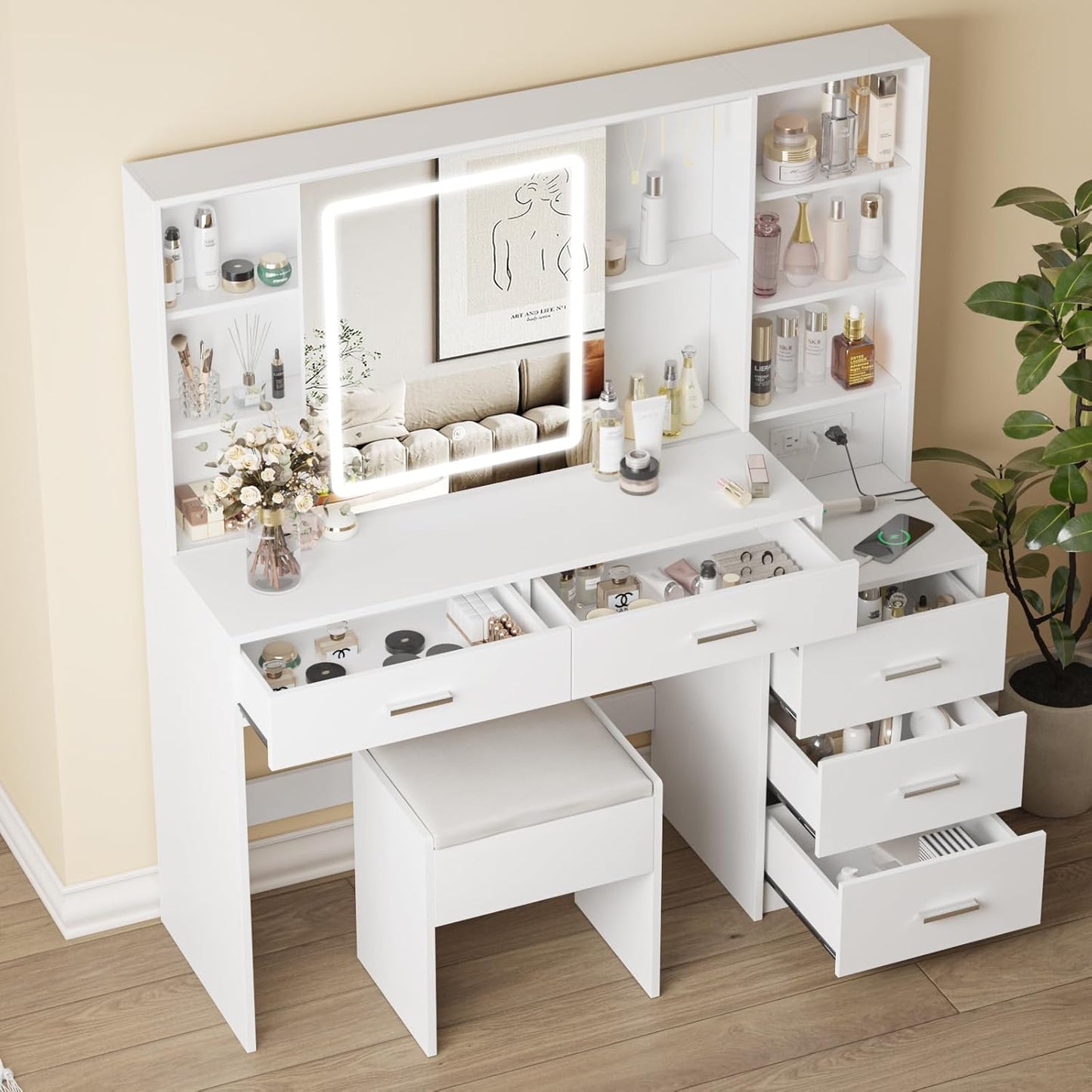 Vanity Desk with Lights & Storage