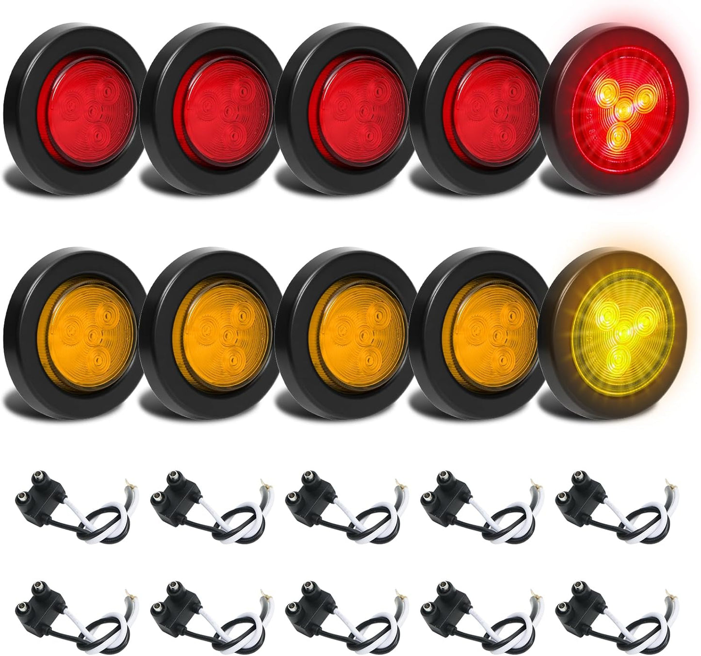 10Pcs 2 Inch Round LED Trailer Marker Lights for Safety