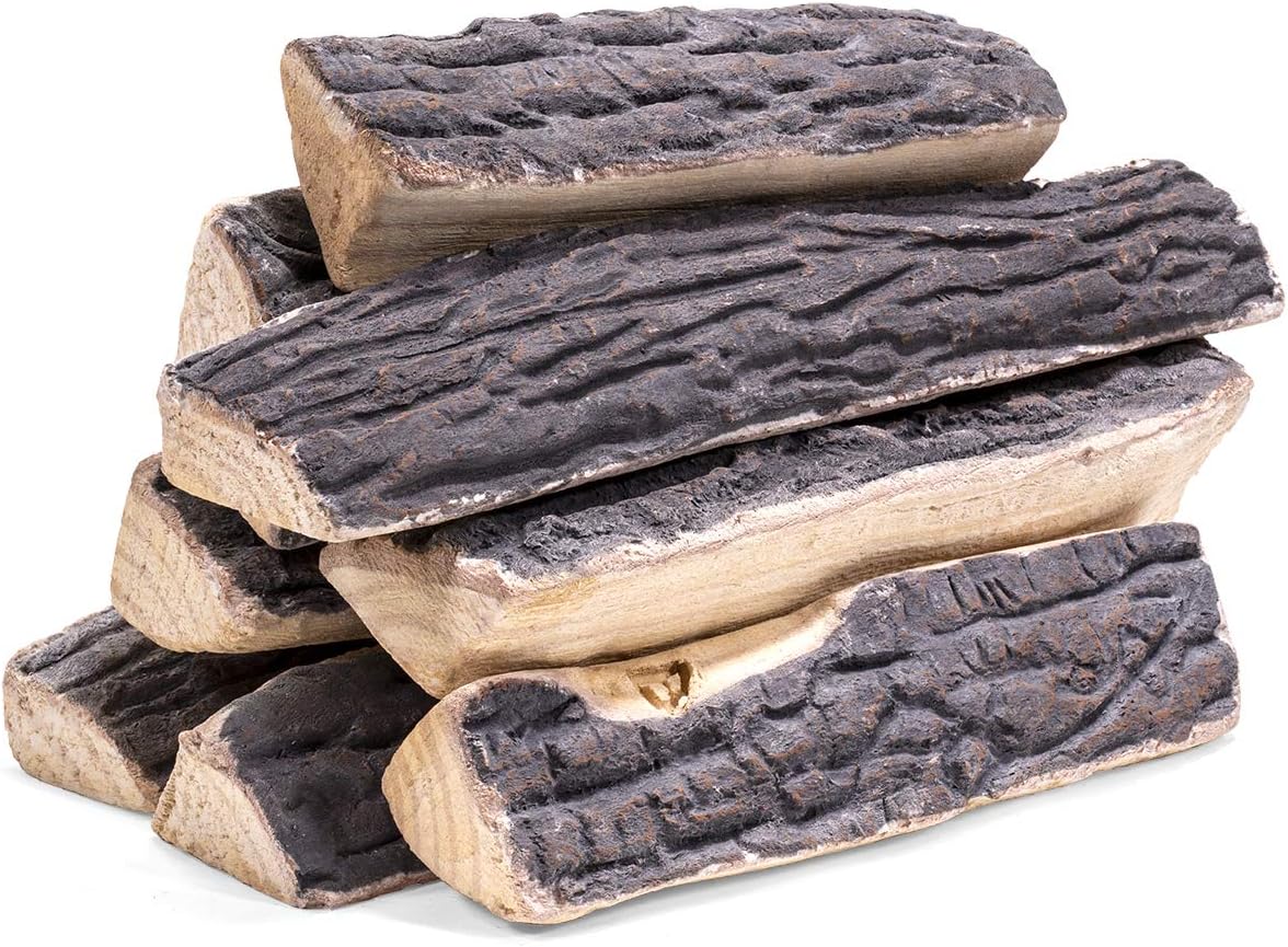 Barton 8-Pieces Realistic Ceramic Wood Log Set for Fireplaces