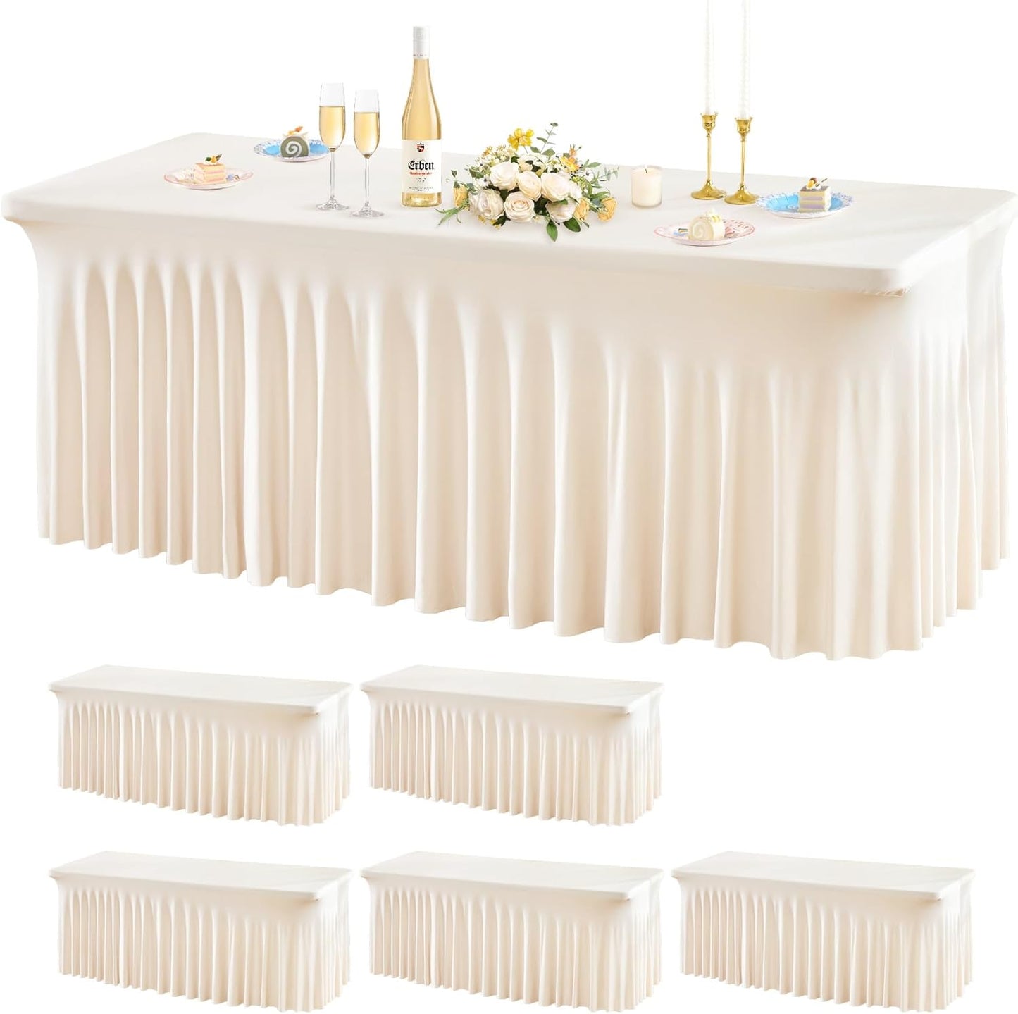 6 Pack Ivory Spandex Table Covers for 6FT Rectangle Tables
