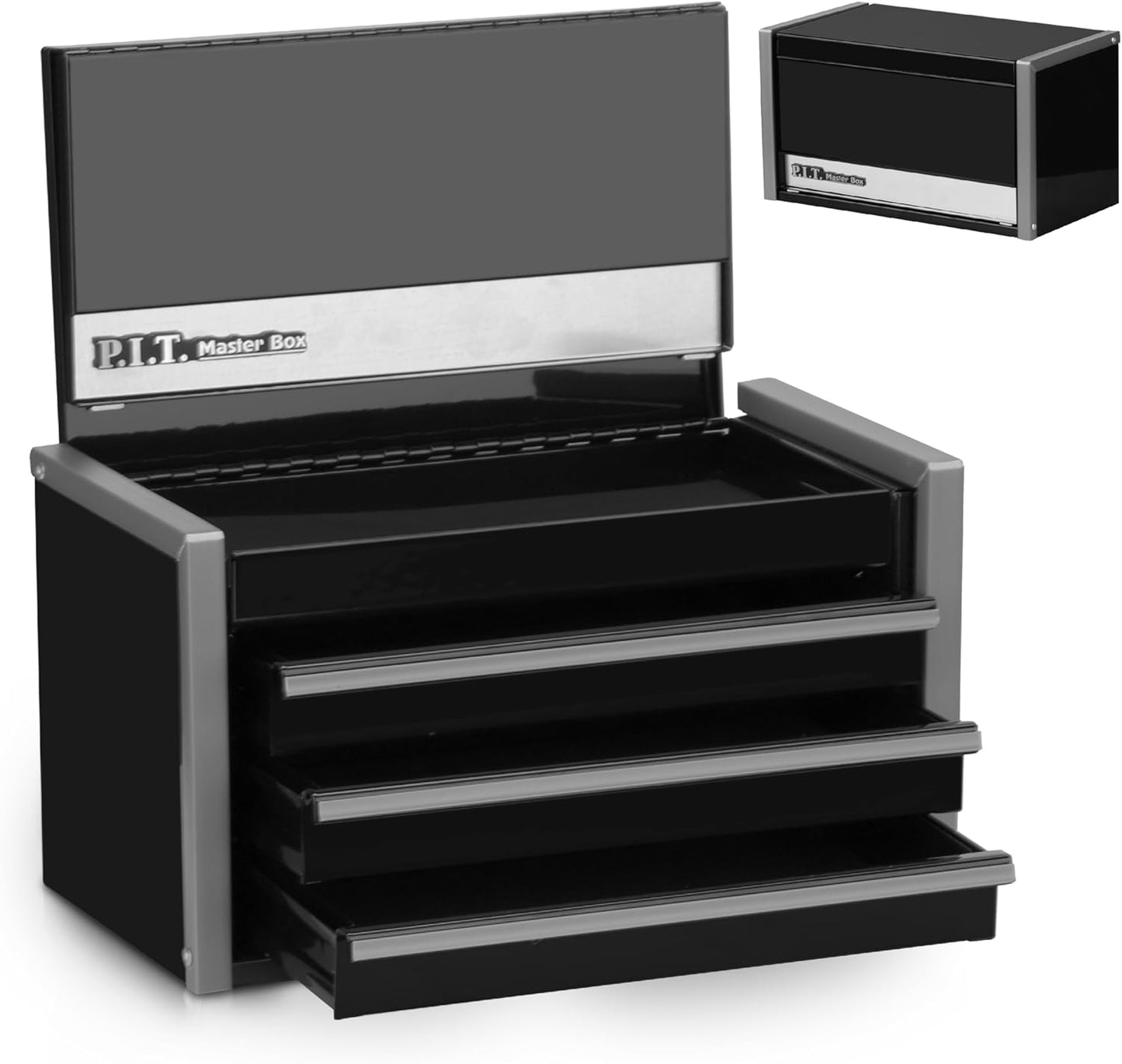 P.I.T. Mini Black Tool Box: Portable 3 Drawer Steel Organizer