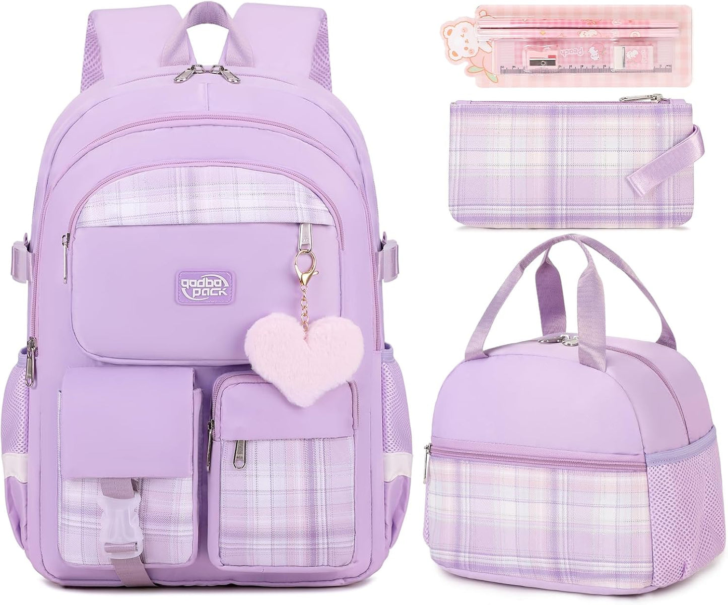 3PCS Waterproof School Backpack for Girls and Women College